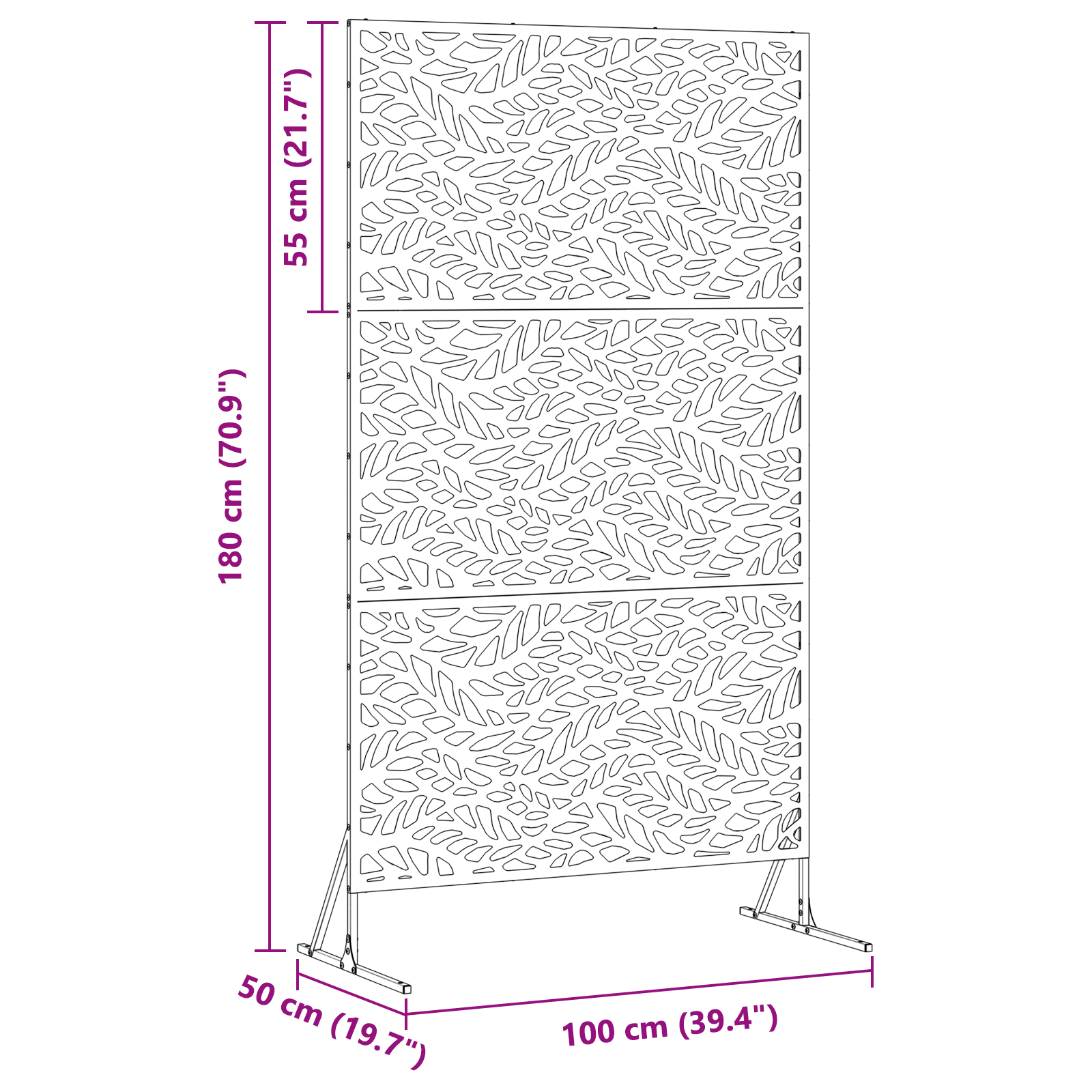 Metal Fence Panel Black Powder-Coated Steel Large Leaf Pattern - Image 7