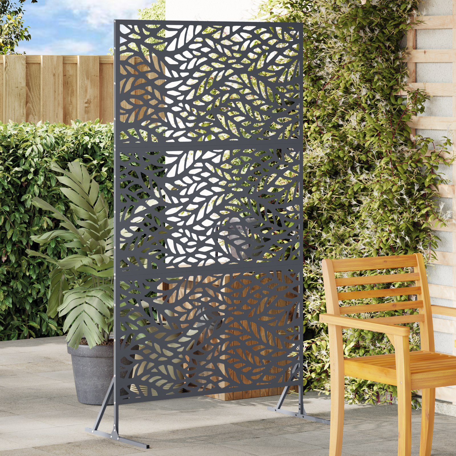 Metal Fence Panel Anthracite Metal Large Pattern
