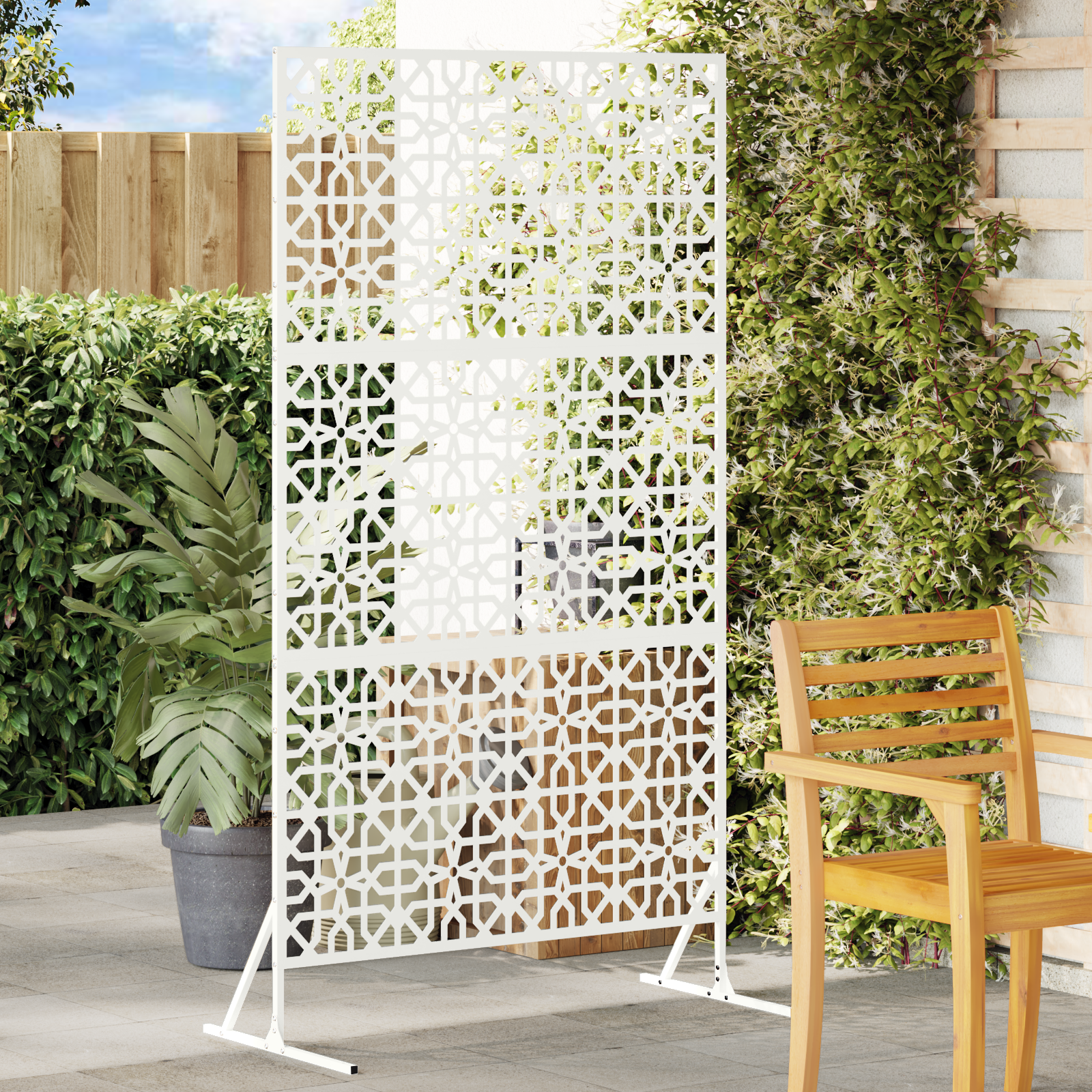 Floral Fence Panel White Metal Medium Decorative Inlays