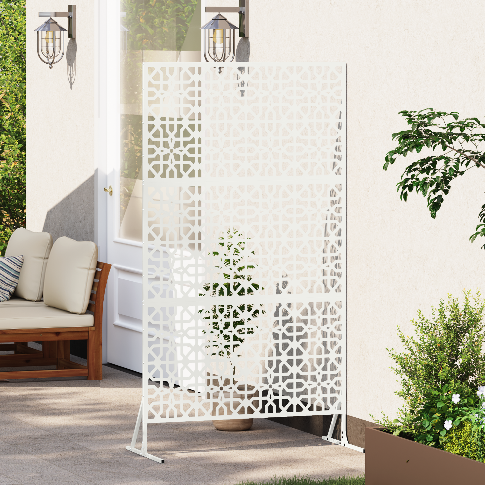 Floral Fence Panel White Metal Medium Decorative Inlays - Image 3