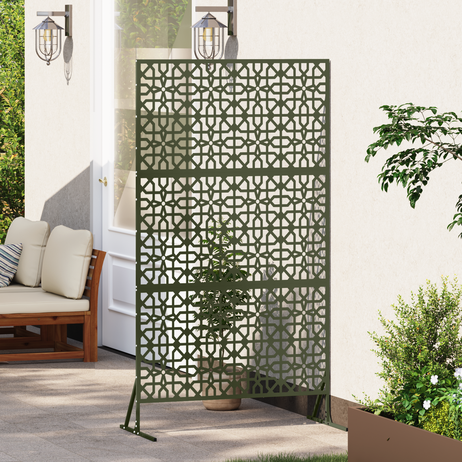 Metal Fence Panel Olive green Metal Large Decorative Inlays - Image 3