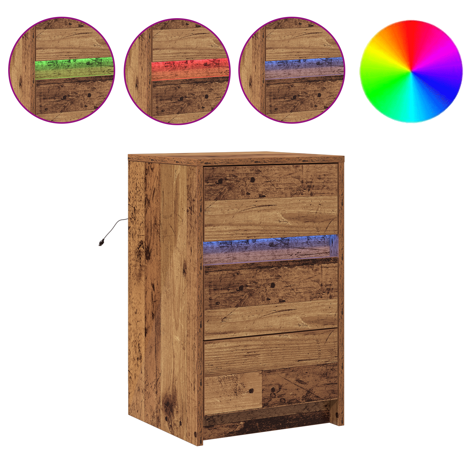 Bedside Cabinet with LED Lights Old Wood Engineered Wood - Image 4