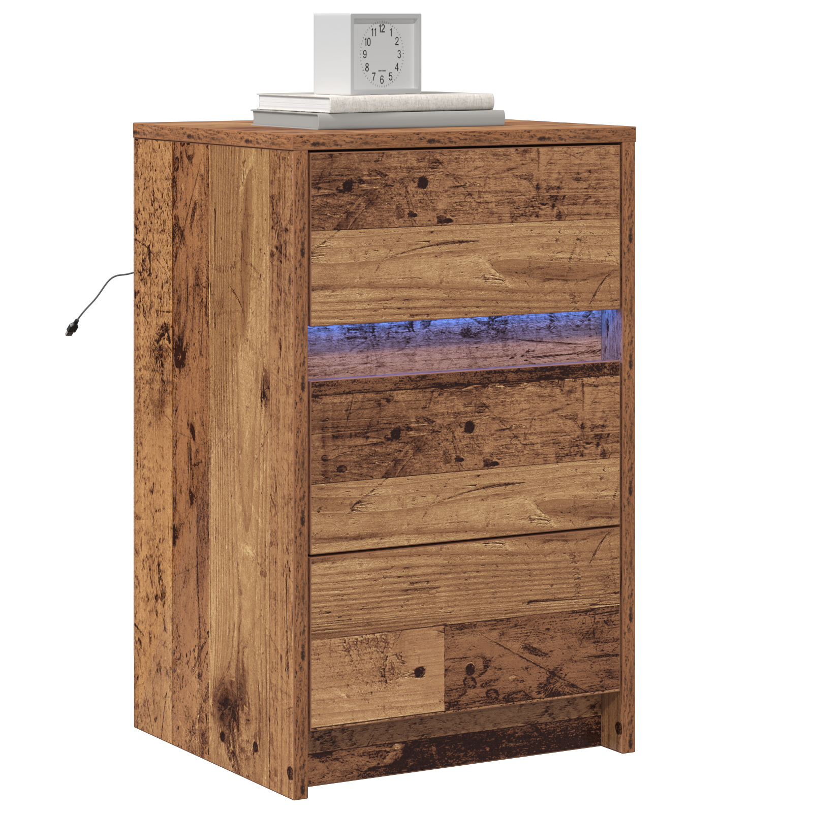 Bedside Cabinet with LED Lights Old Wood Engineered Wood - Image 3