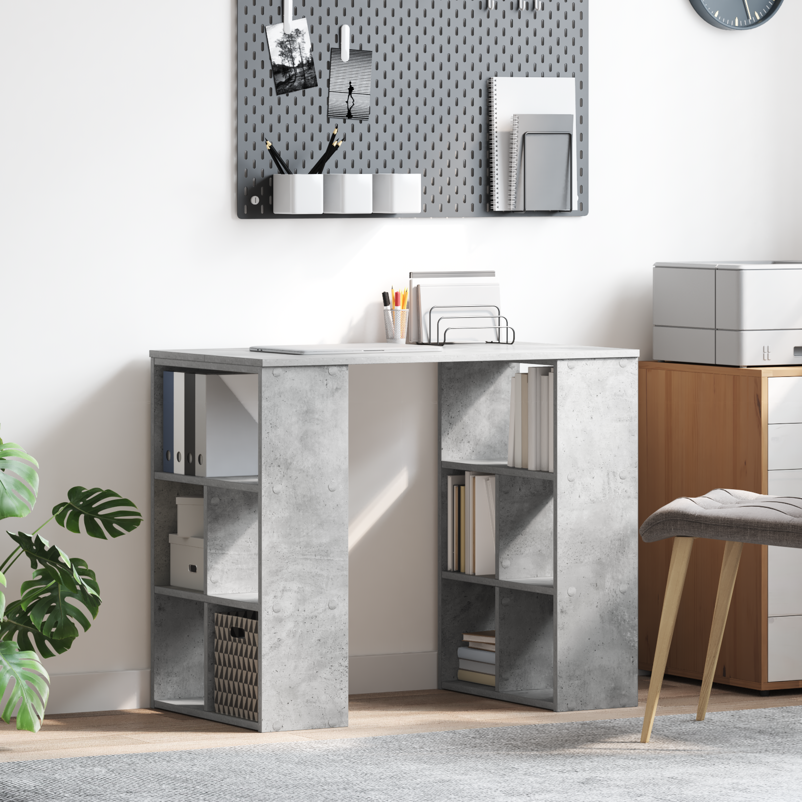 Corner Desk Concrete grey Particle board Medium Storage