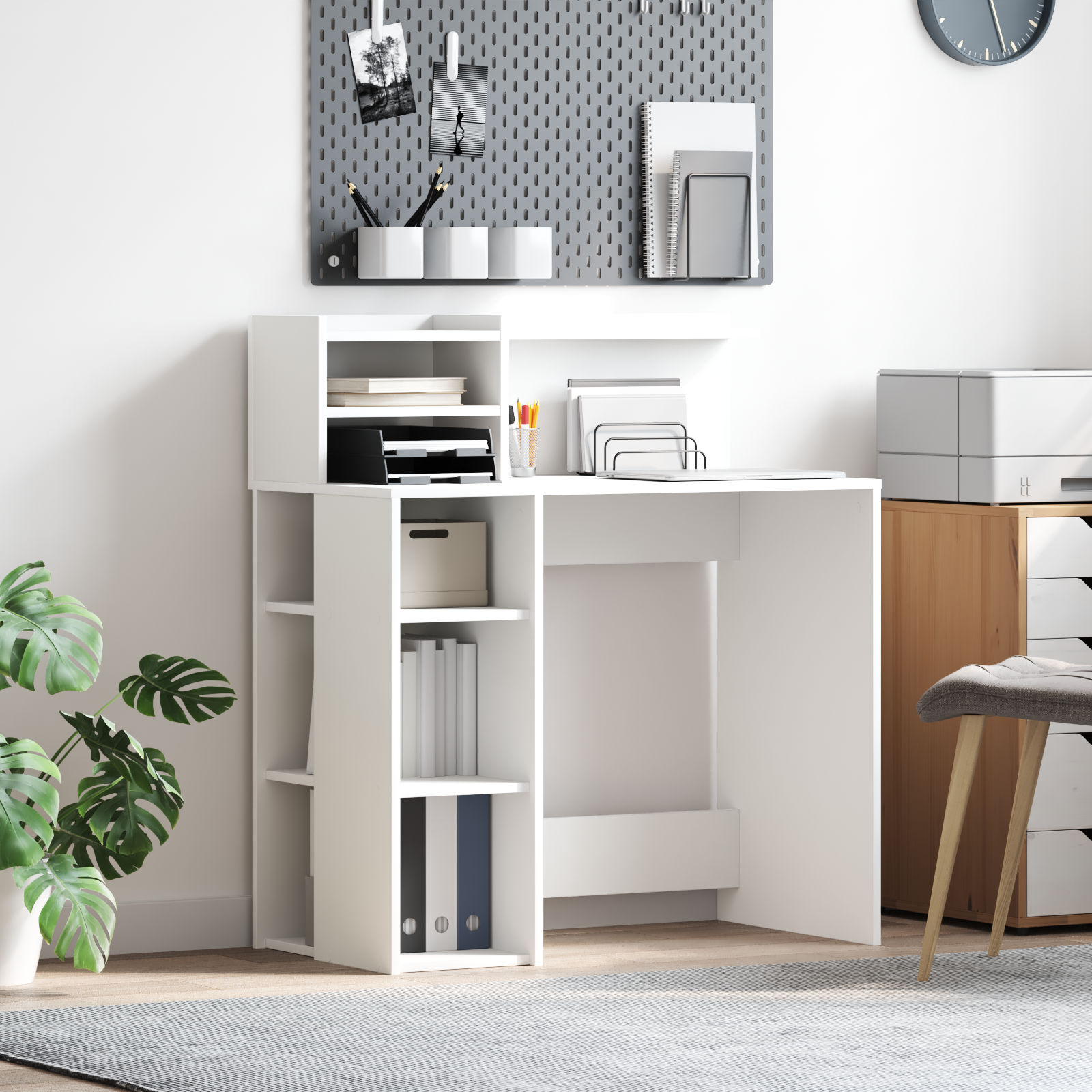 Desk with Storage White 90x48x101.5 cm Engineered Wood
