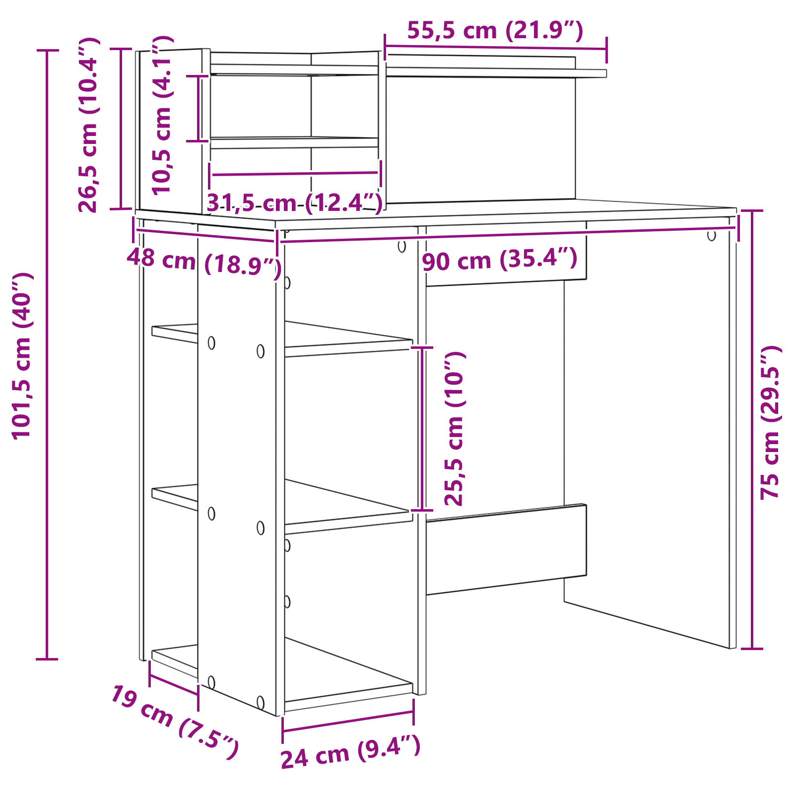 Desk with Storage White 90x48x101.5 cm Engineered Wood - Image 9
