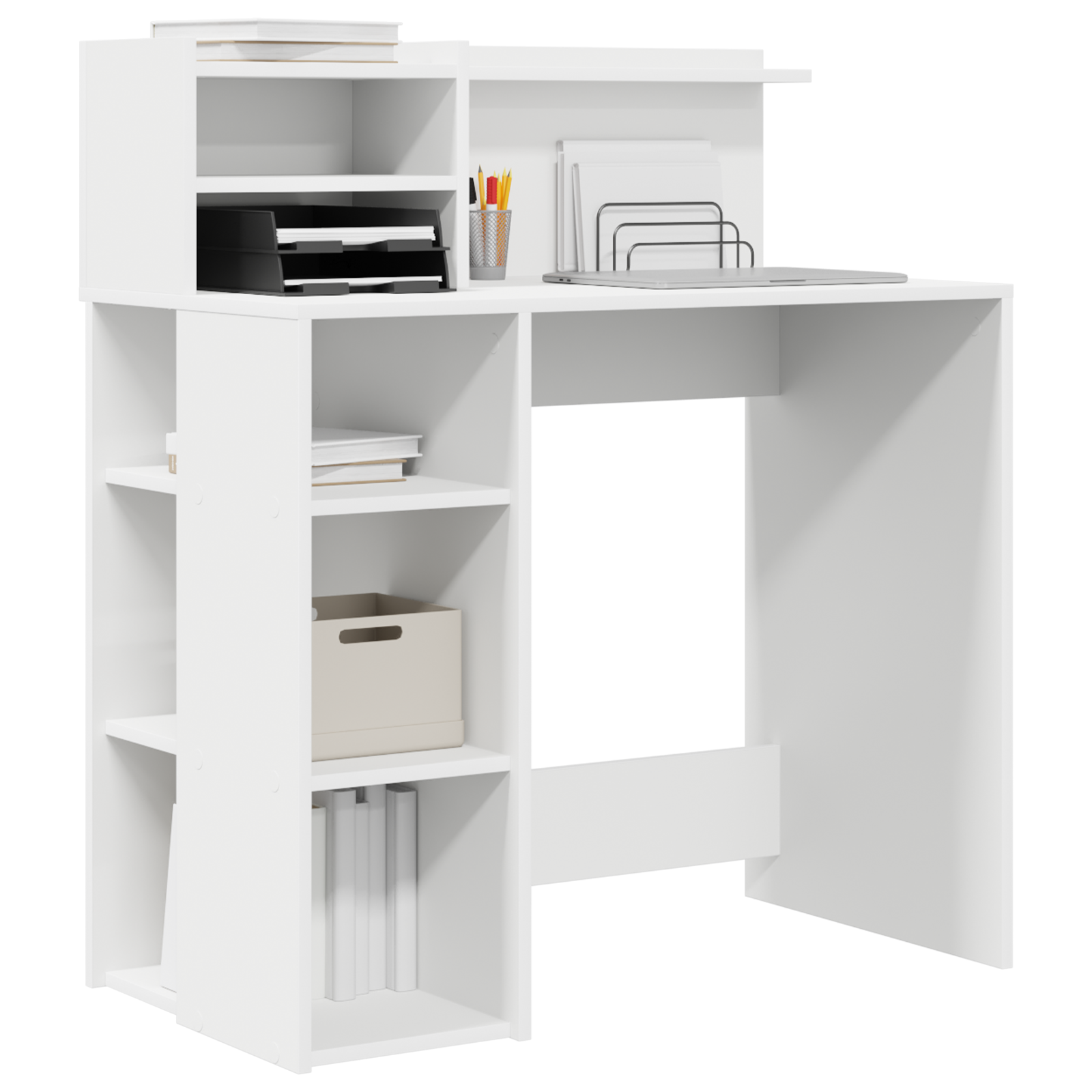 Desk with Storage White 90x48x101.5 cm Engineered Wood - Image 3