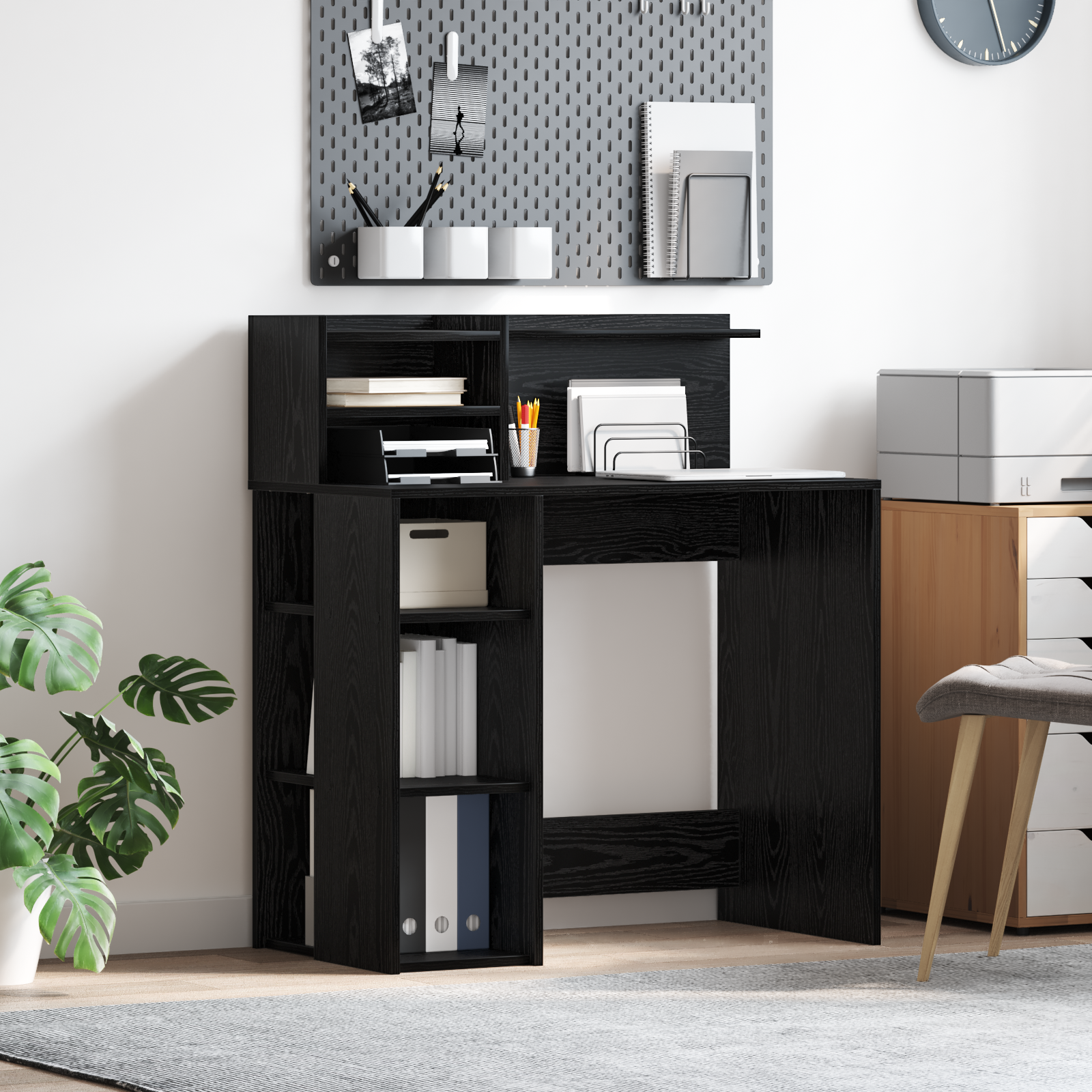 Desk with Storage Black Oak 90x48x101.5 cm Engineered wood