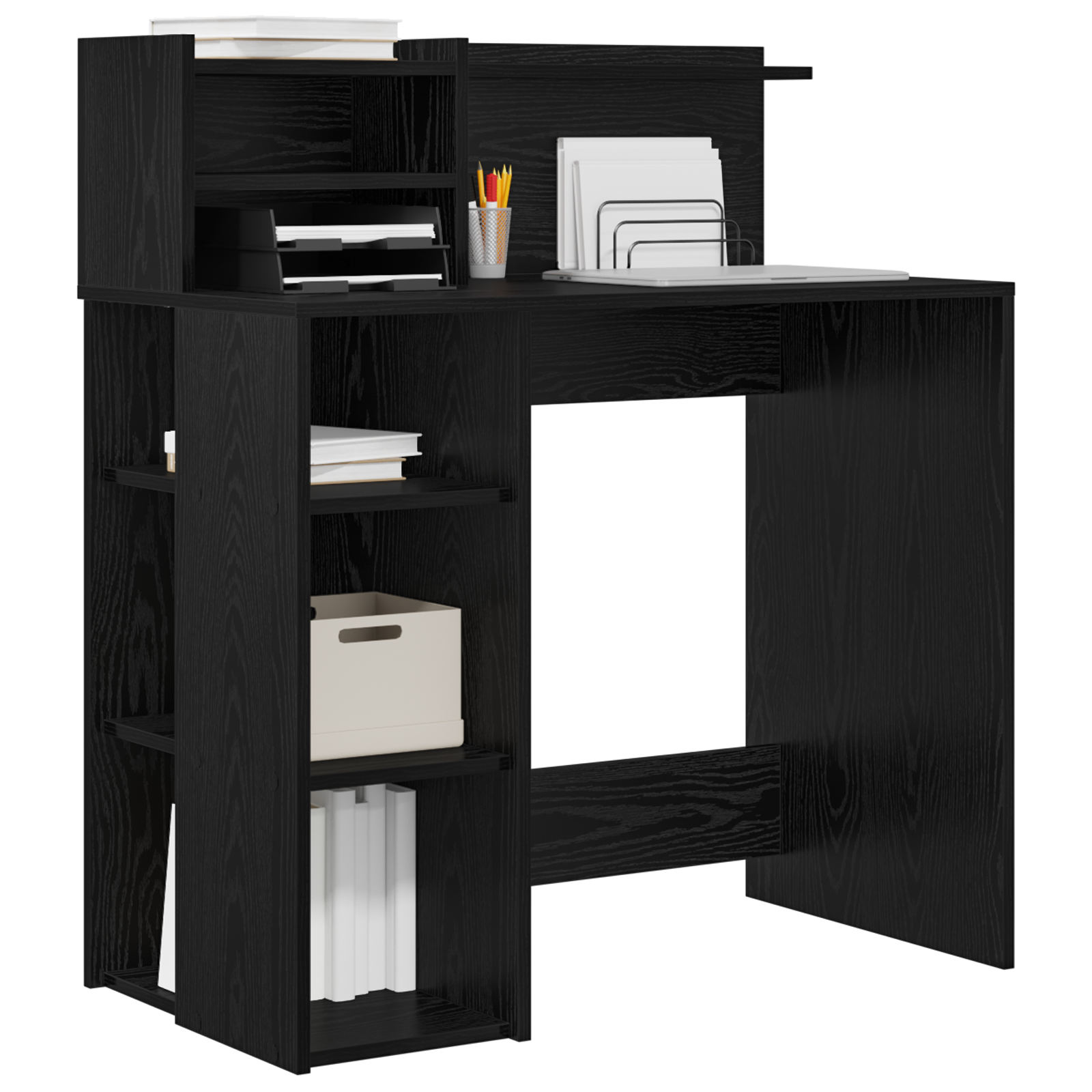 Desk with Storage Black Oak 90x48x101.5 cm Engineered wood - Image 3