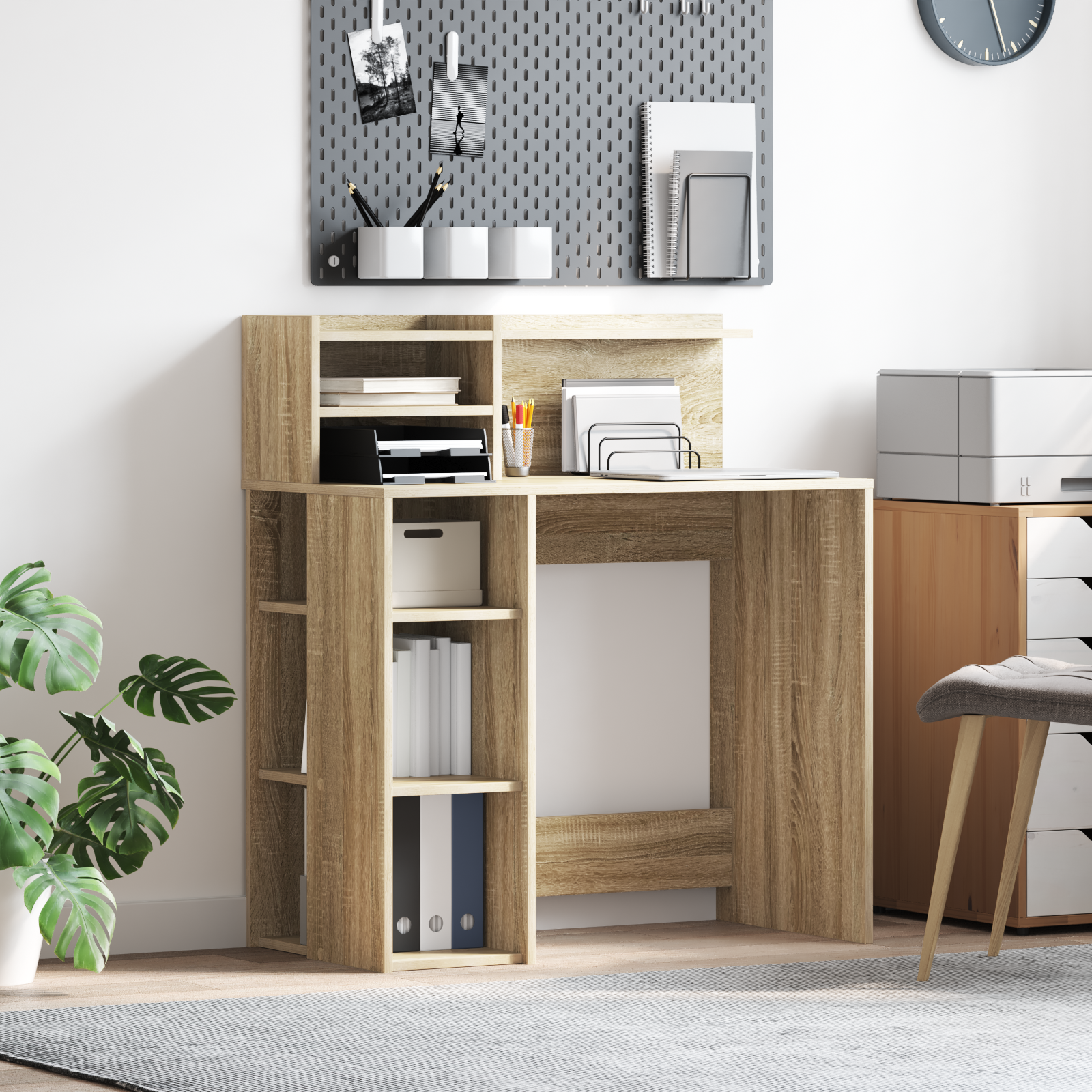 Desk with Storage Sonoma Oak 90x48x101.5 cm Engineered Wood