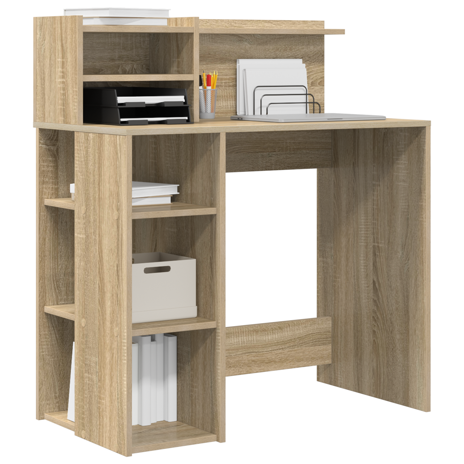Desk with Storage Sonoma Oak 90x48x101.5 cm Engineered Wood - Image 3