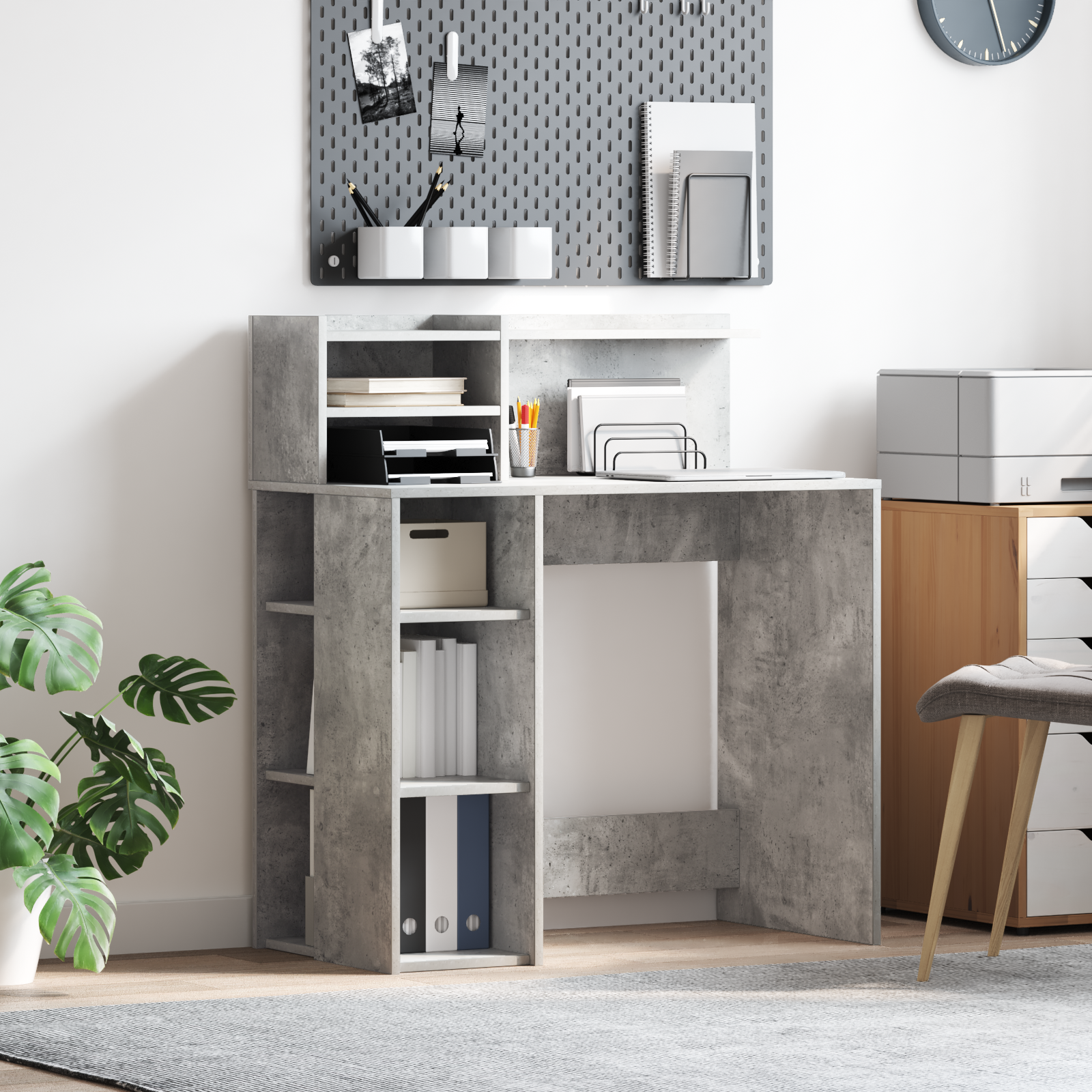 Desk with Storage Concrete Grey 90x48x101.5 cm Engineered wood