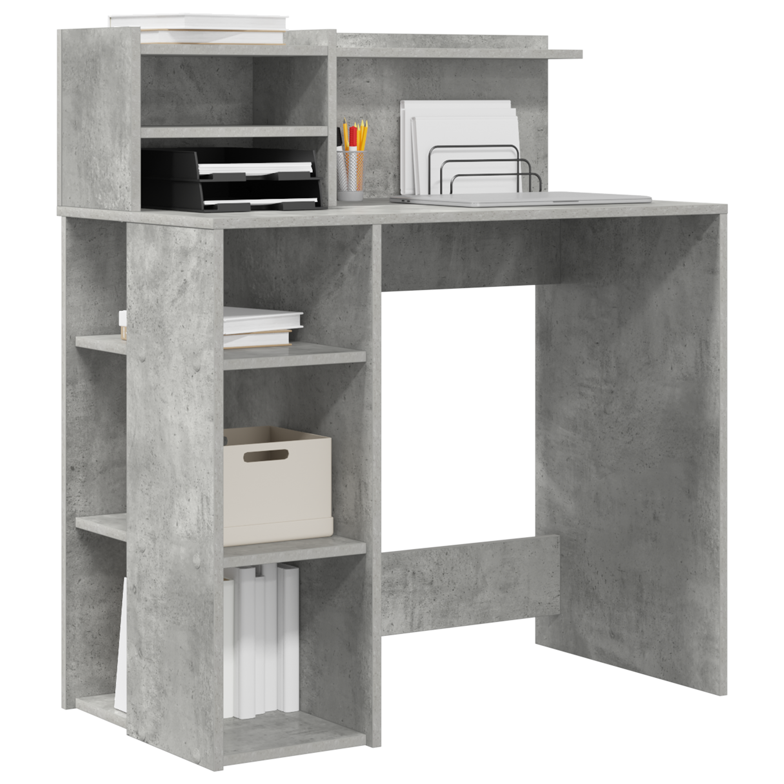 Desk with Storage Concrete Grey 90x48x101.5 cm Engineered wood - Image 3