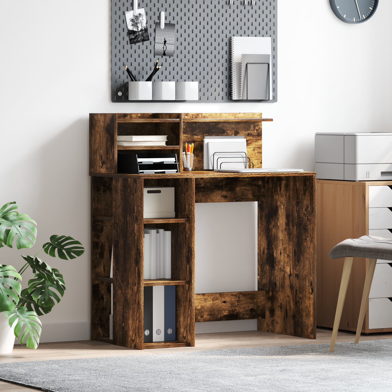 Desk with Storage Smoked Oak 90x48x101.5 cm Engineered Wood