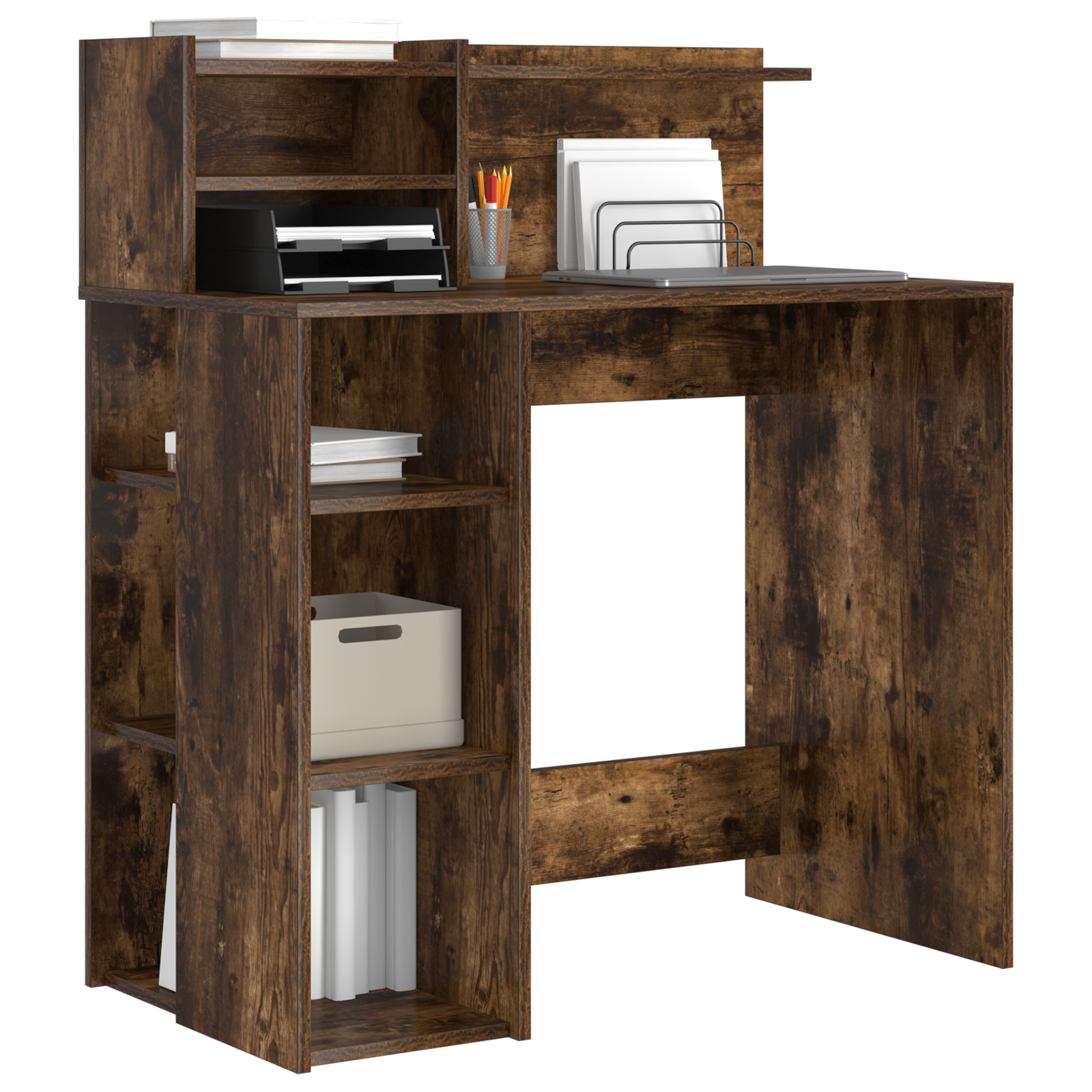 Desk with Storage Smoked Oak 90x48x101.5 cm Engineered Wood - Image 3