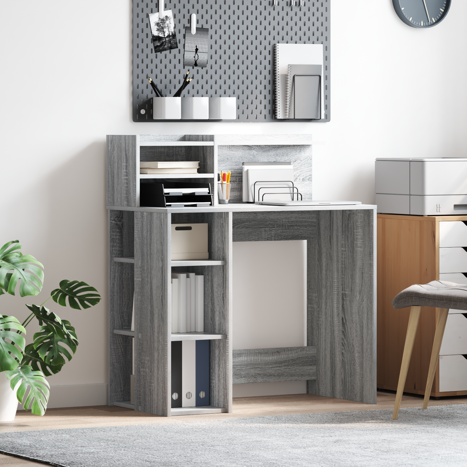 Desk with Storage Grey Sonoma 90x48x101.5 cm Engineered wood