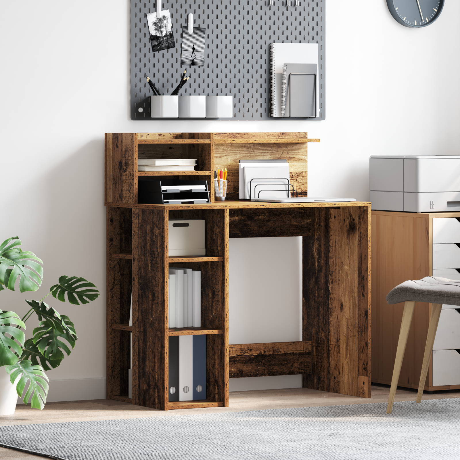 Desk with Storage Old Wood 90x48x101.5 cm Engineered wood