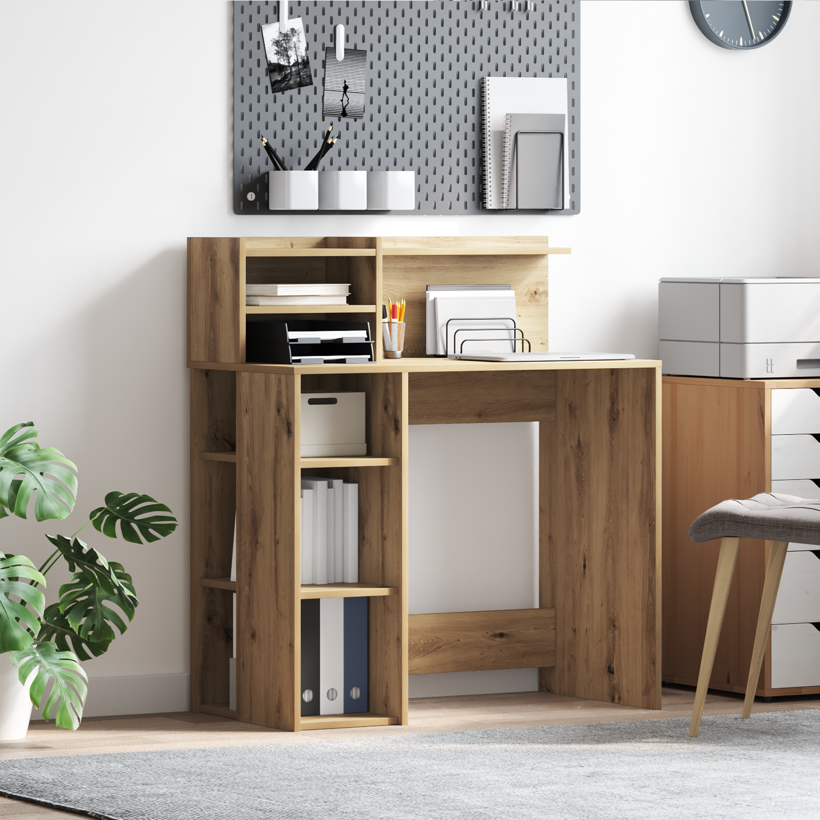 Desk with Storage Artisan Oak 90x48x101.5 cm Engineered wood