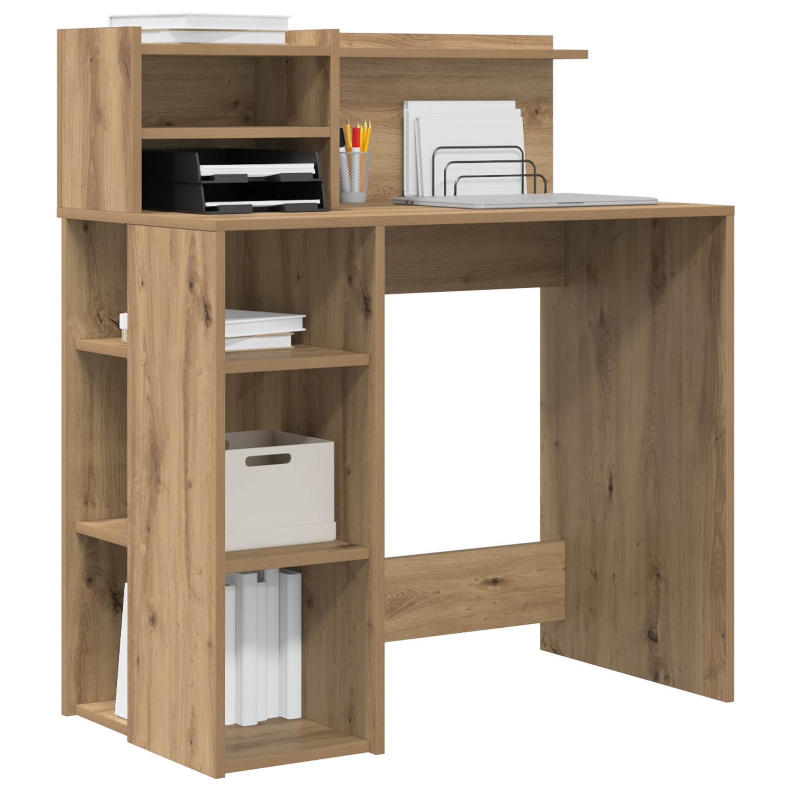 Desk with Storage Artisan Oak 90x48x101.5 cm Engineered wood - Image 3