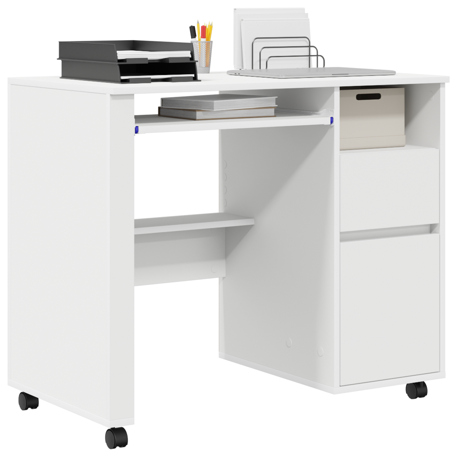 White Computer Desk with Drawers White MDF, Particle board Standard - Image 3