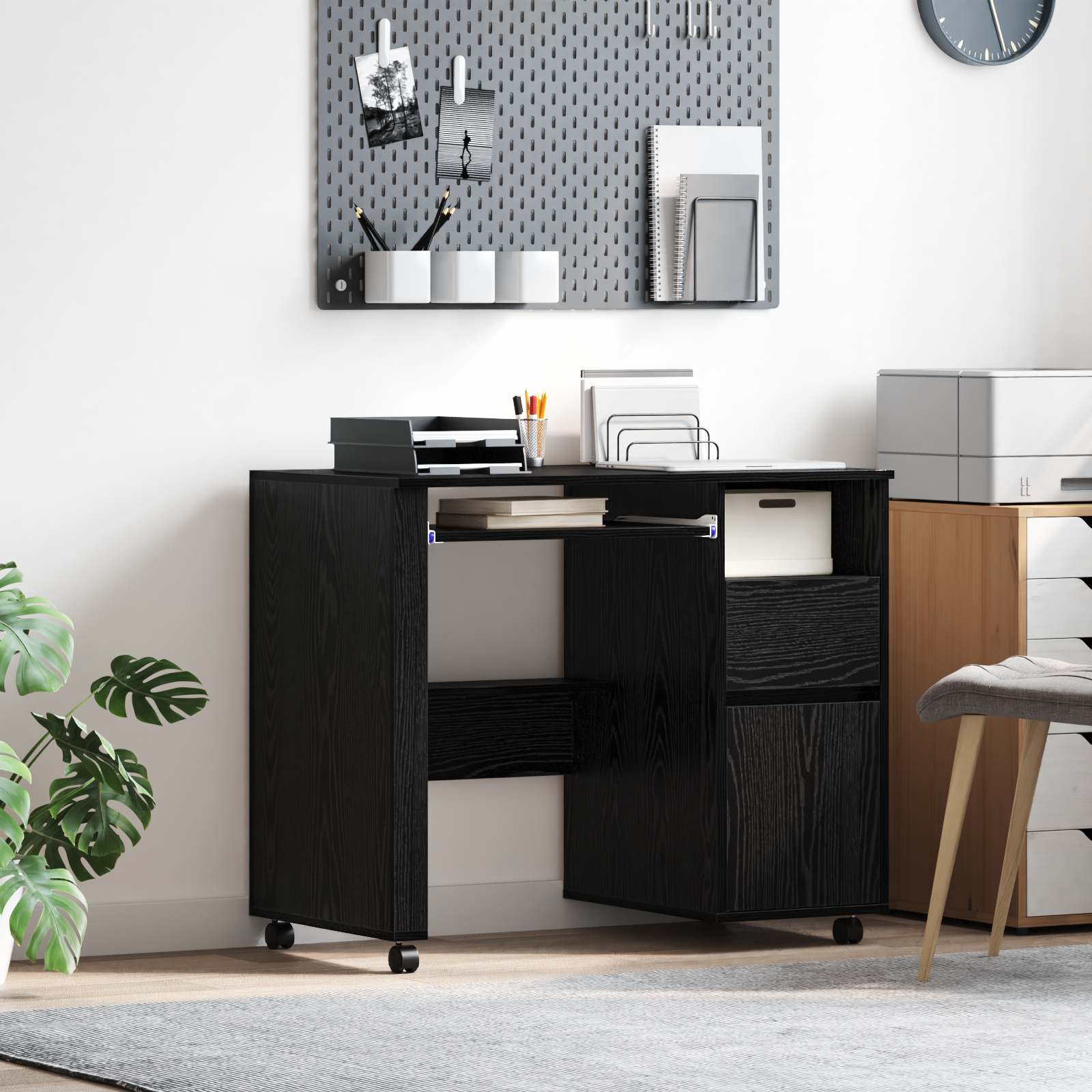 Black Oak Computer Desk Black Oak Engineered wood, Metal Medium