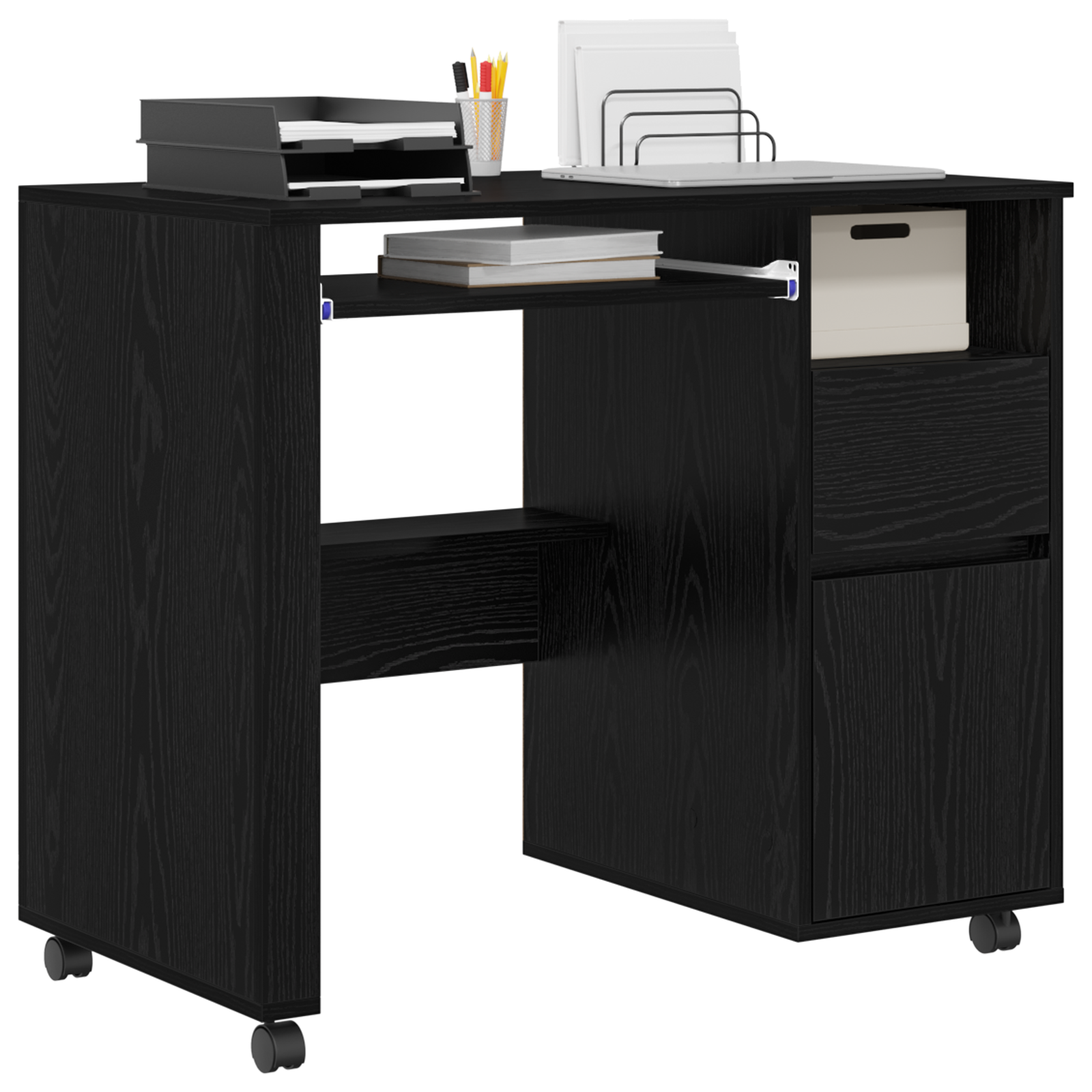 Black Oak Computer Desk Black Oak Engineered wood, Metal Medium - Image 3