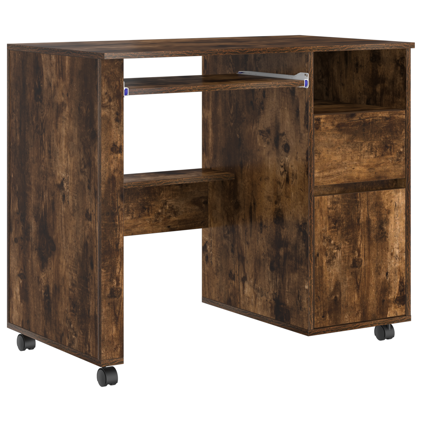 Brown Computer Desk Smoked oak Engineered wood Compact Drawers - Image 2