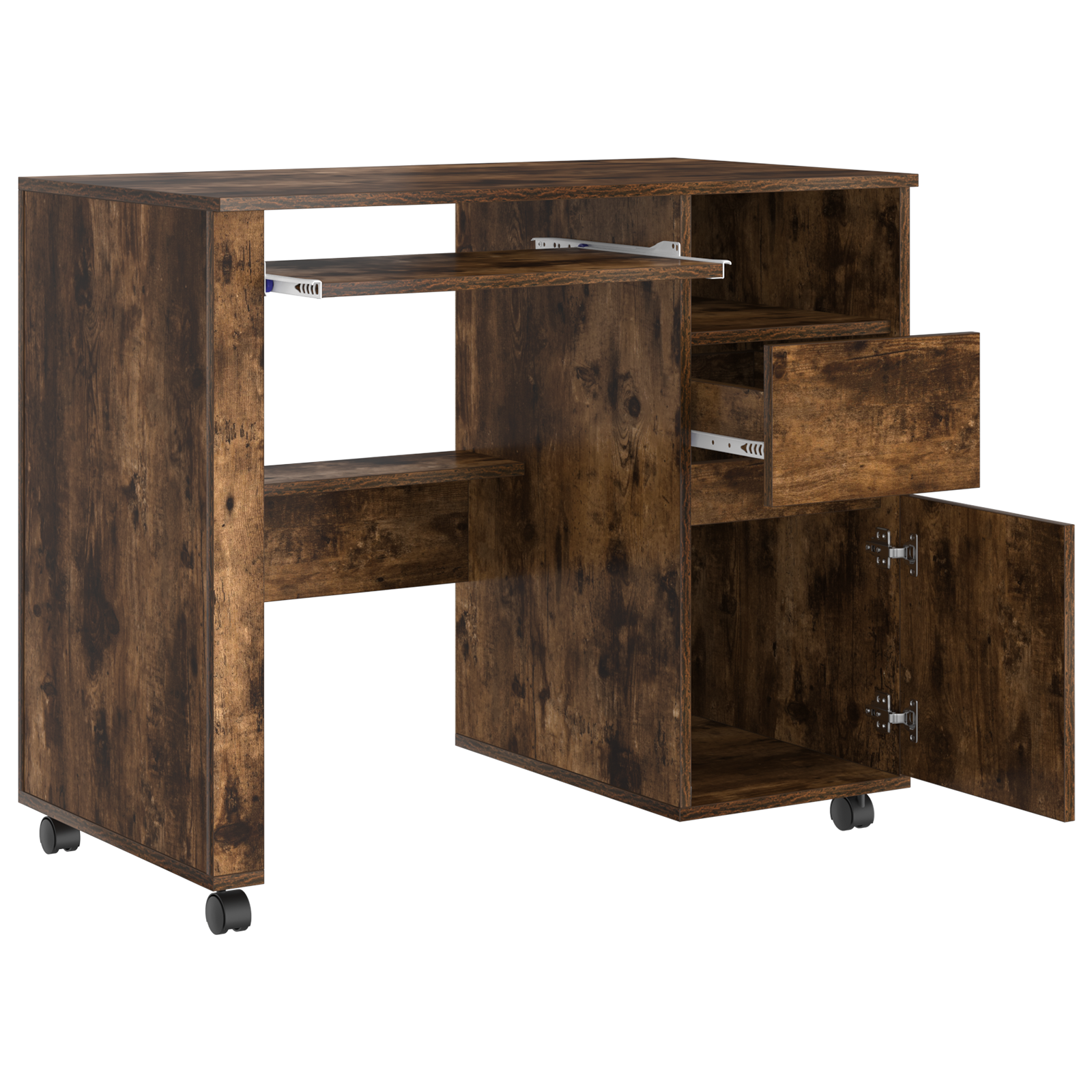 Brown Computer Desk Smoked oak Engineered wood Compact Drawers - Image 4