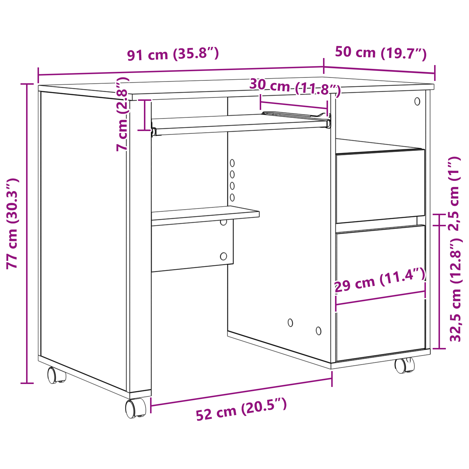 Brown Computer Desk Smoked oak Engineered wood Compact Drawers - Image 10