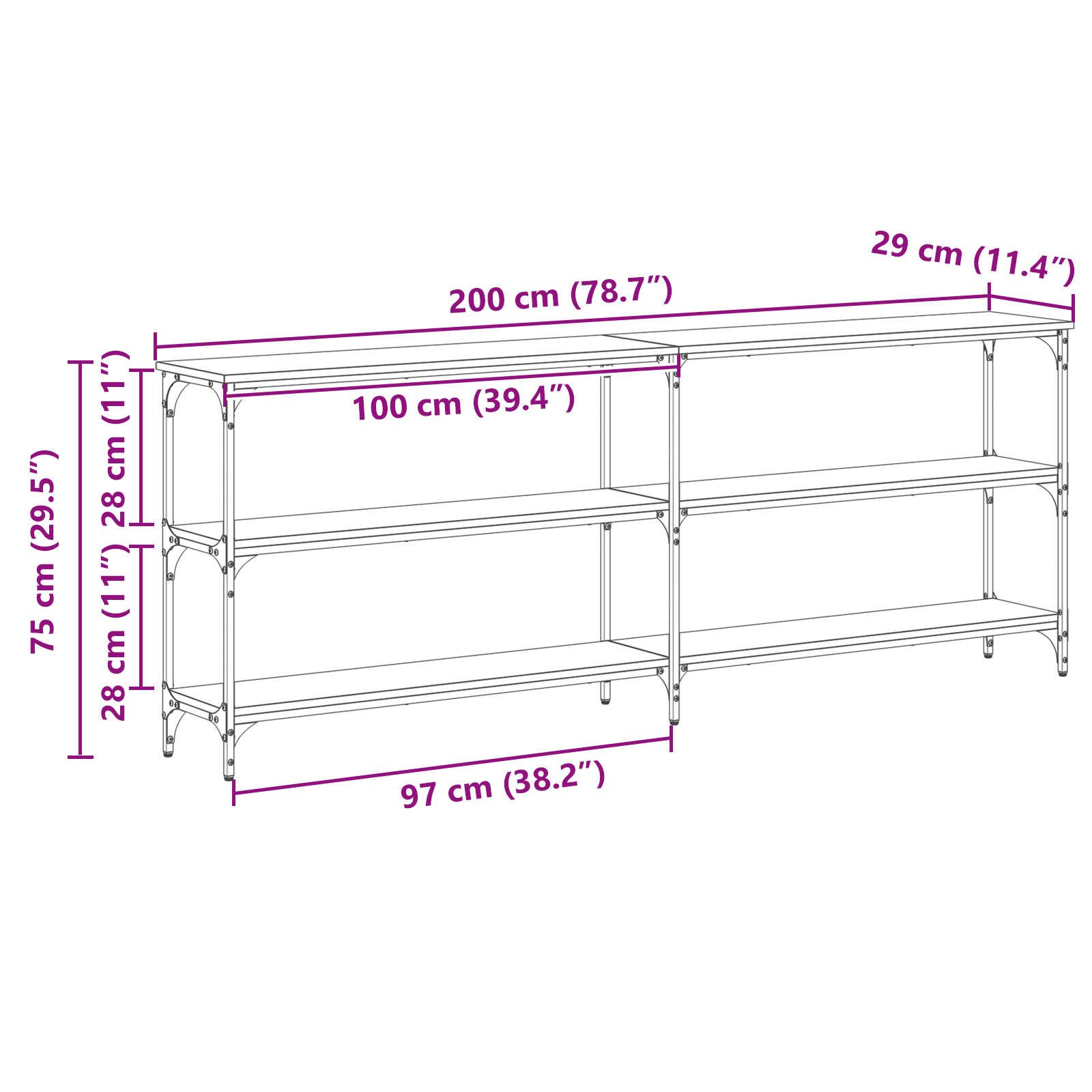 Console Table Artisan Oak 200x29x75 cm Engineered Wood - Image 9