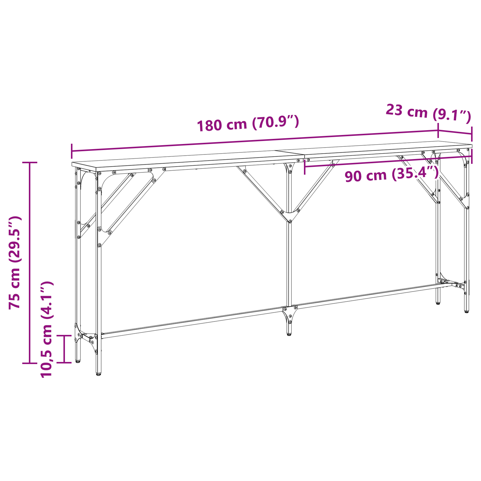 Console Table Old Wood 180x23x75 cm Engineered Wood - Image 9