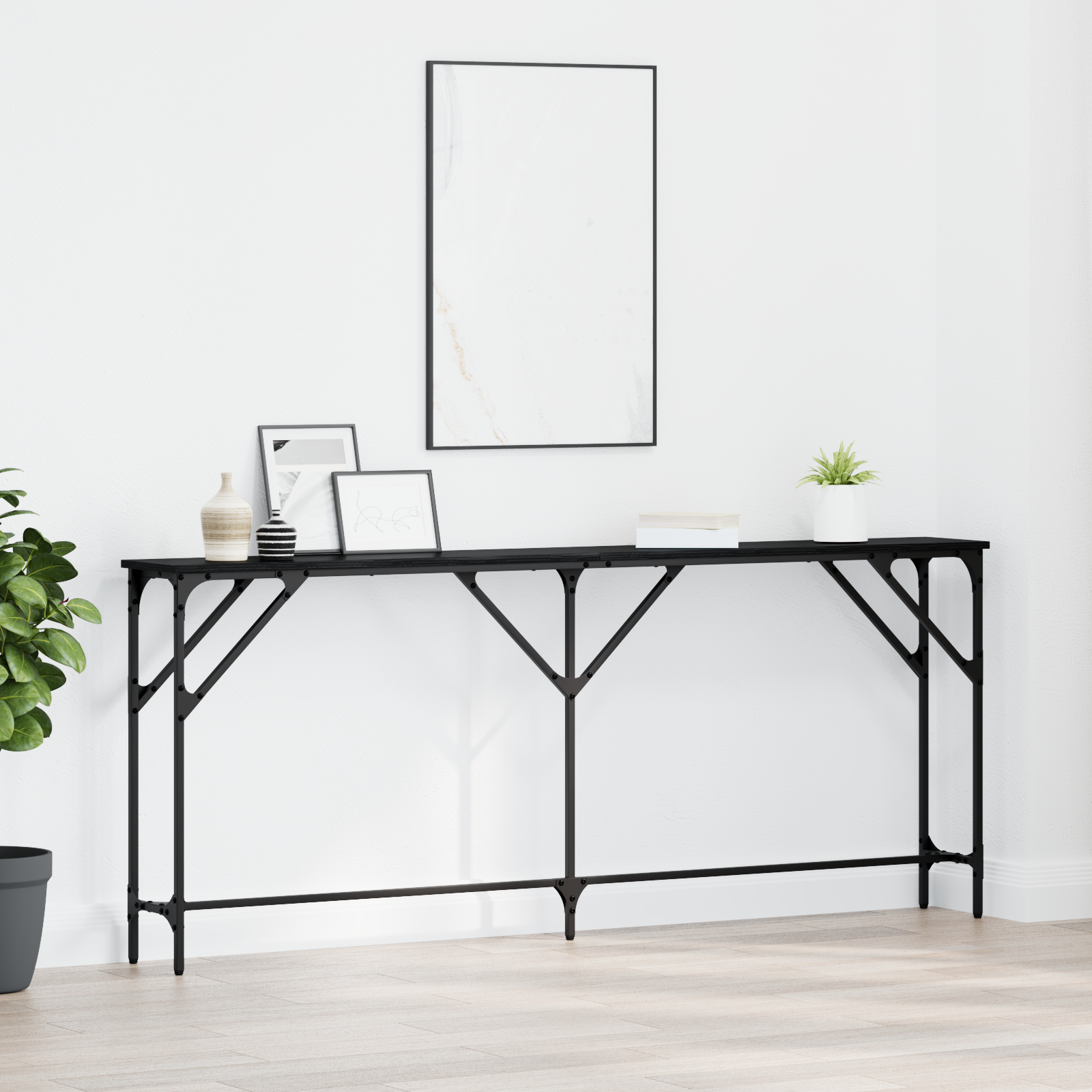 Console Table Black Oak 180x23x75 cm Engineered Wood