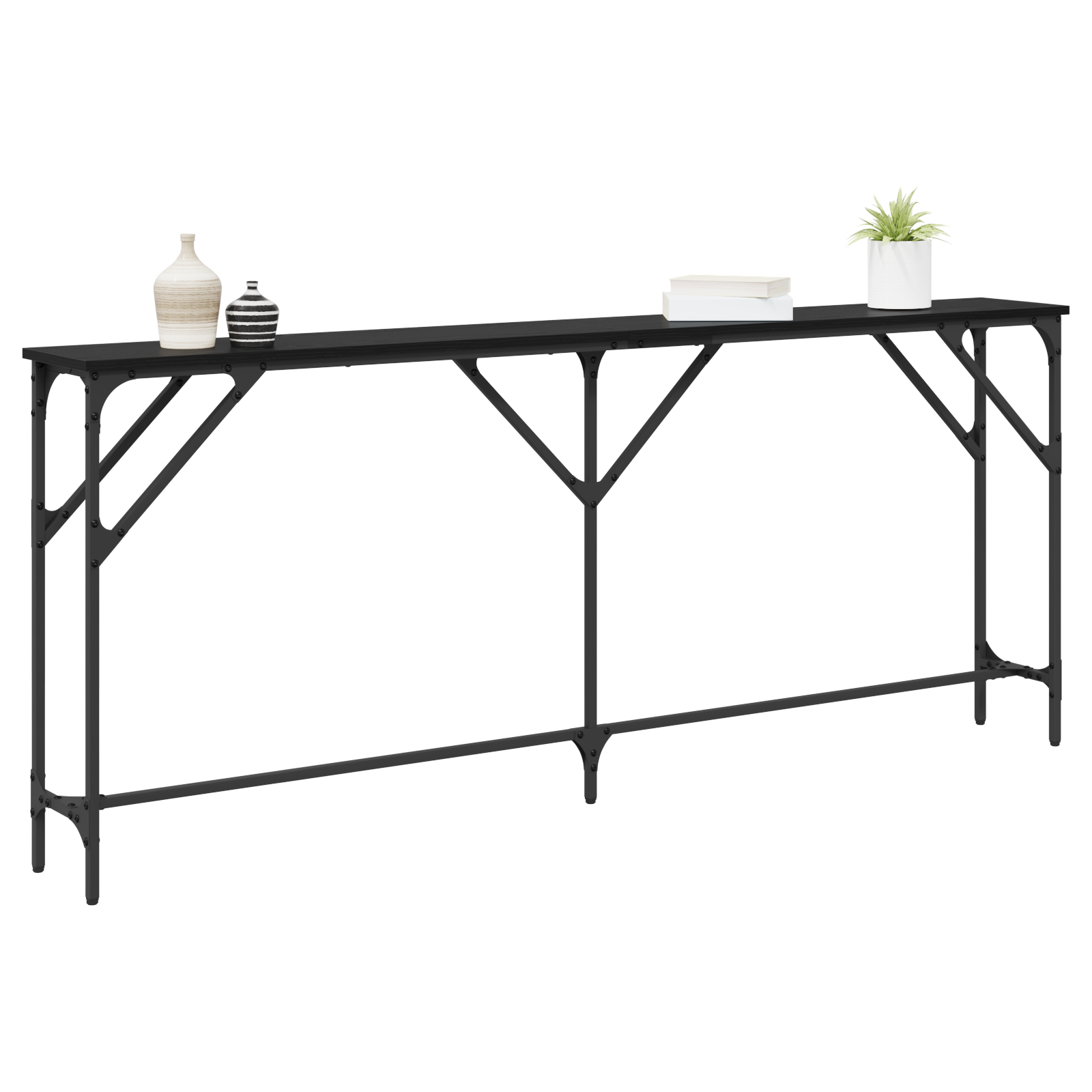 Console Table Black Oak 180x23x75 cm Engineered Wood - Image 3
