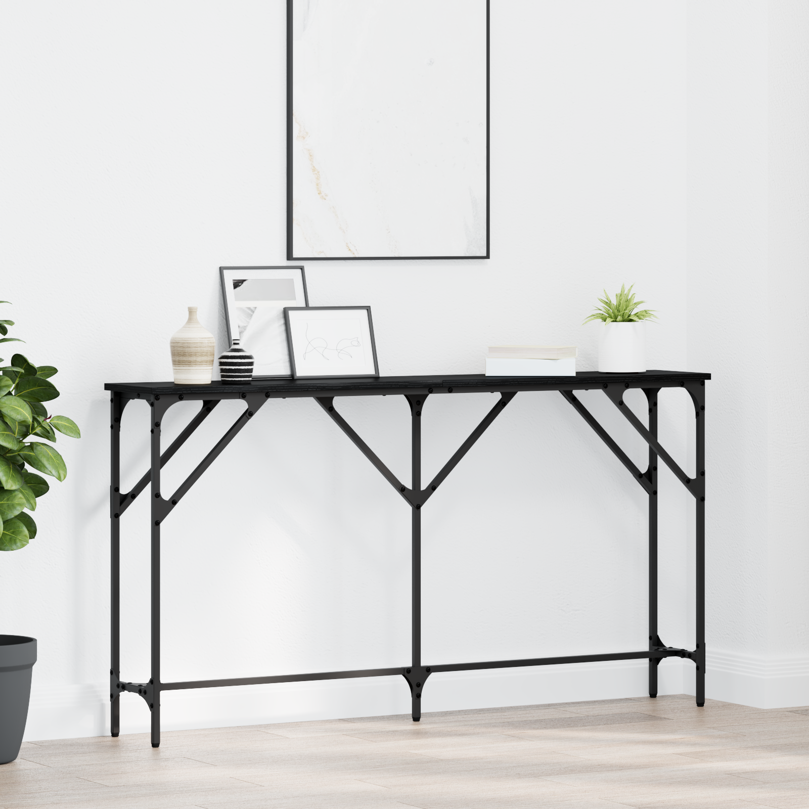 Console Table Black Oak 140x23x75 cm Engineered Wood