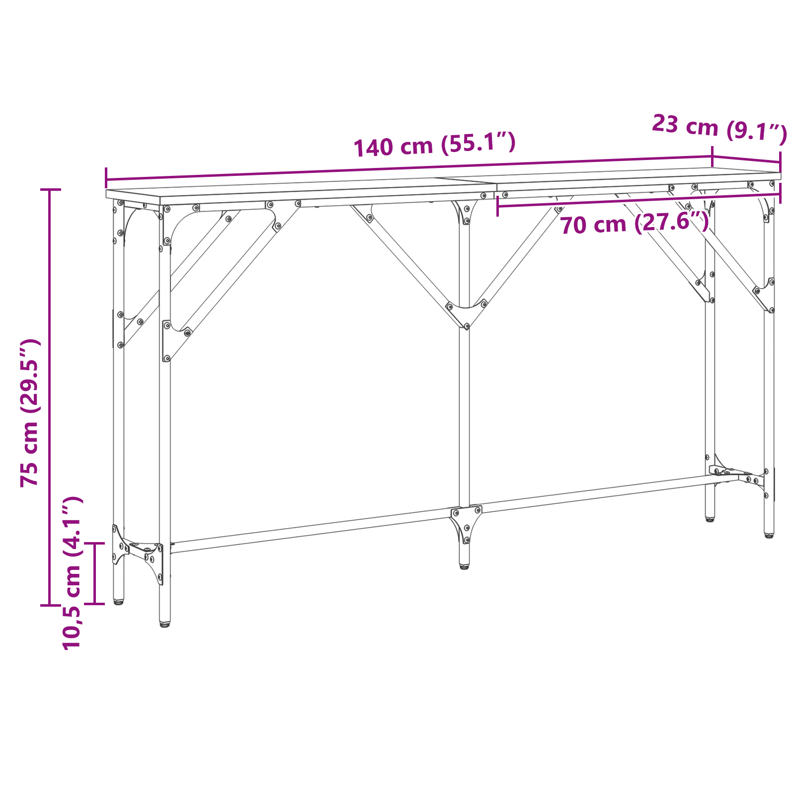 Console Table Black Oak 140x23x75 cm Engineered Wood - Image 9