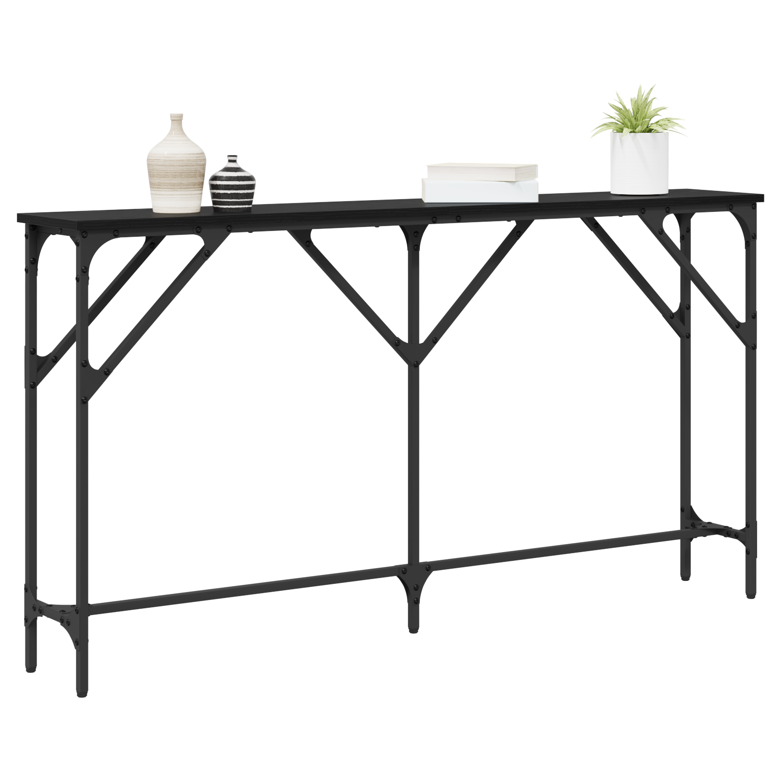 Console Table Black Oak 140x23x75 cm Engineered Wood - Image 3