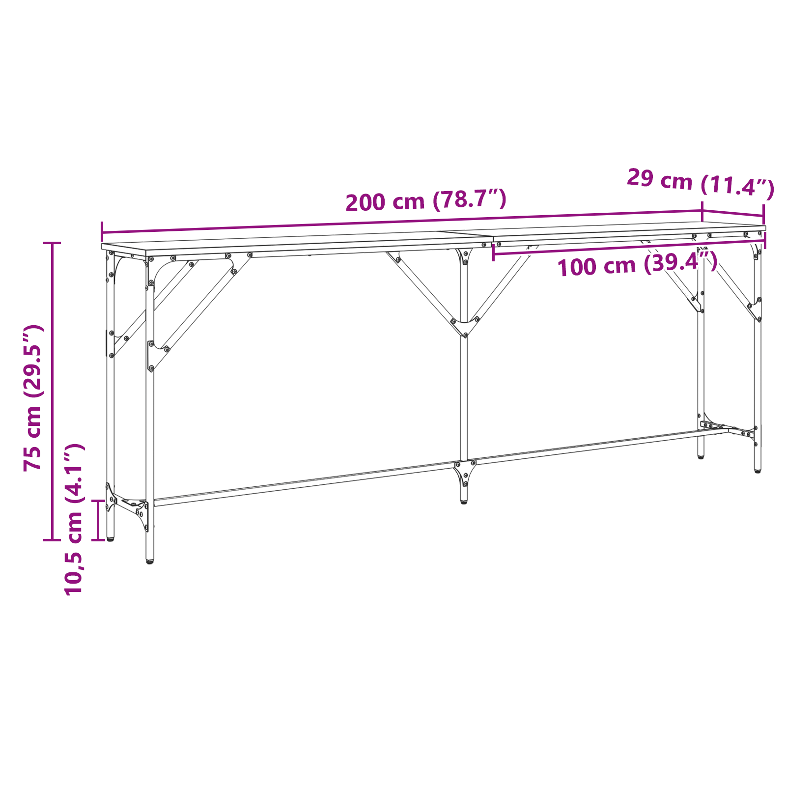 Console Table Black Oak 200x29x75 cm Engineered Wood - Image 9