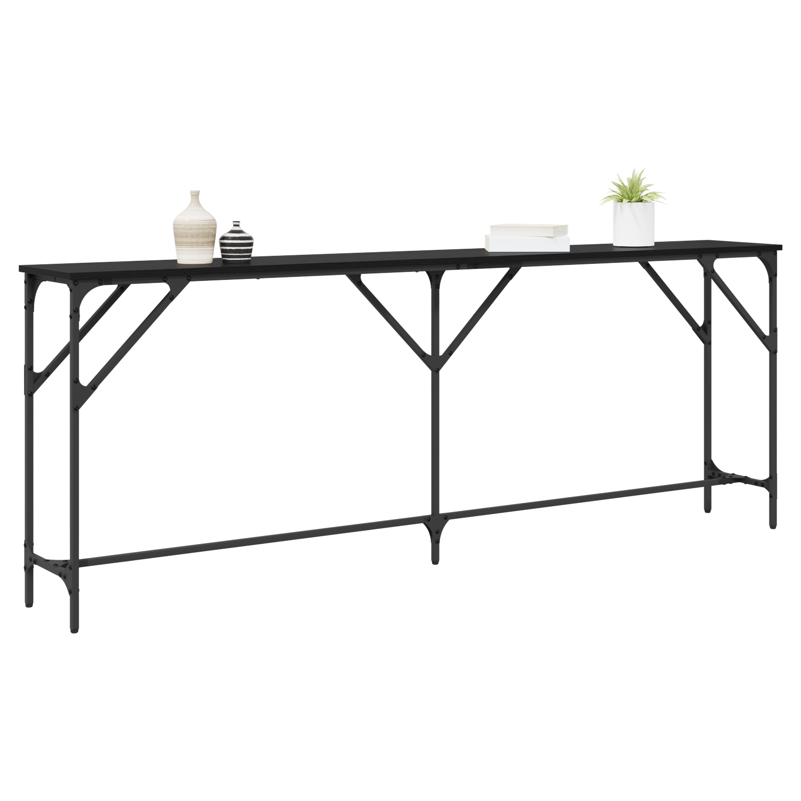 Console Table Black Oak 200x29x75 cm Engineered Wood - Image 3