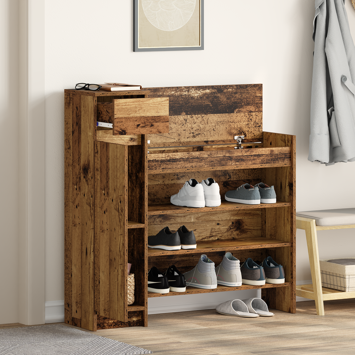 Shoe Cabinet Old Wood 100.5x28x100 cm Engineered Wood - Image 4