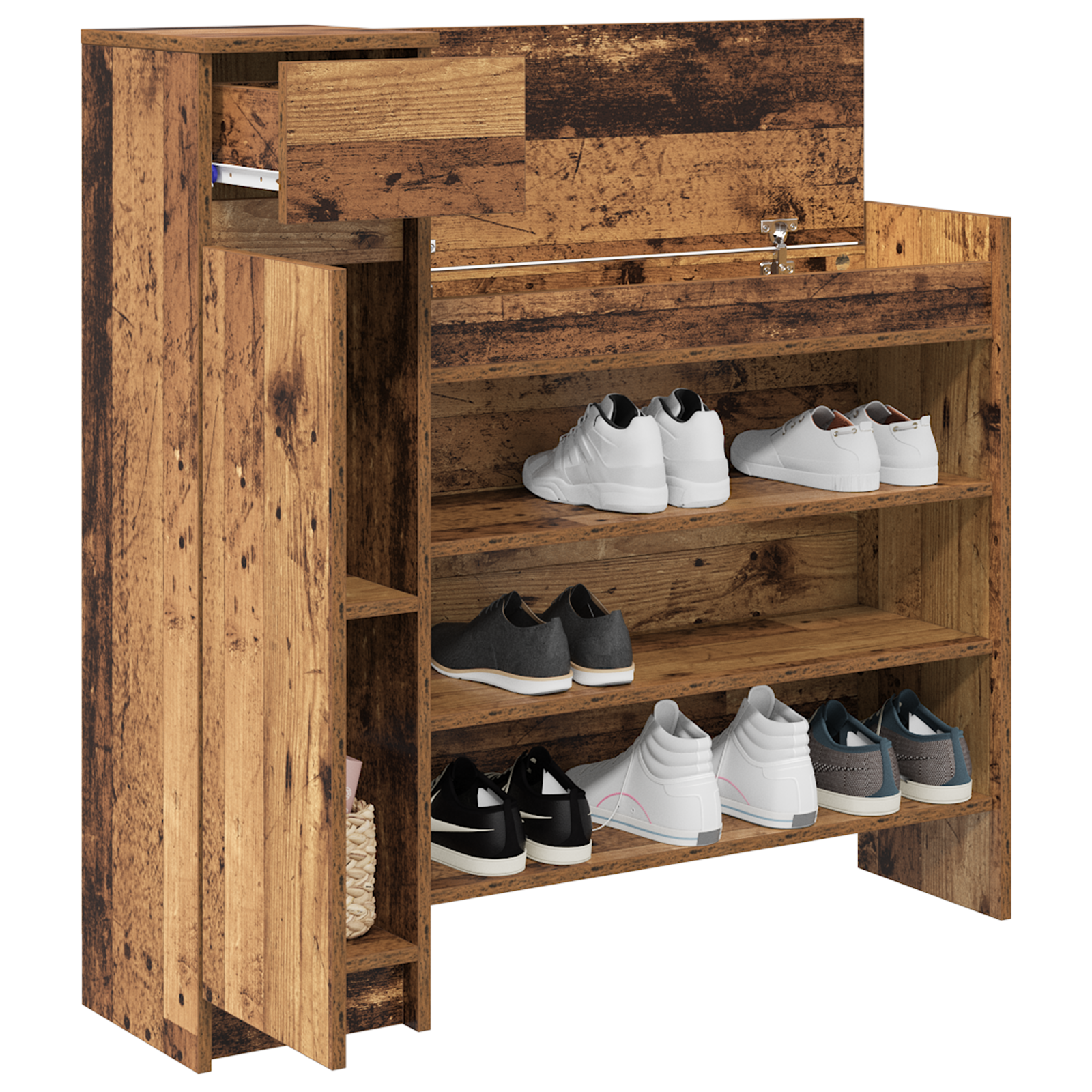 Shoe Cabinet Old Wood 100.5x28x100 cm Engineered Wood - Image 3