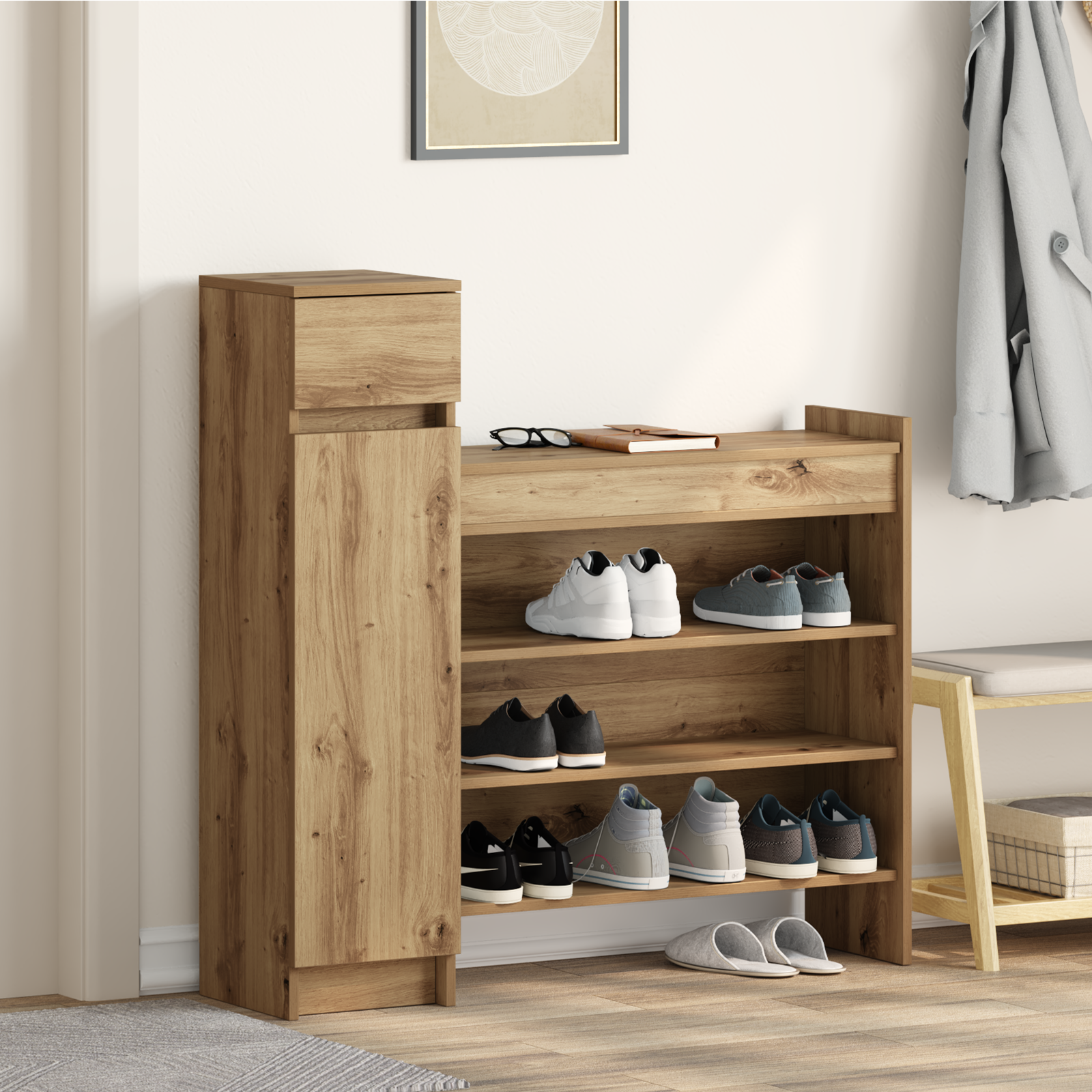 Schoenenkast Ambachtelijk Eiken 100.5x28x100 cm Geengineerd Hout