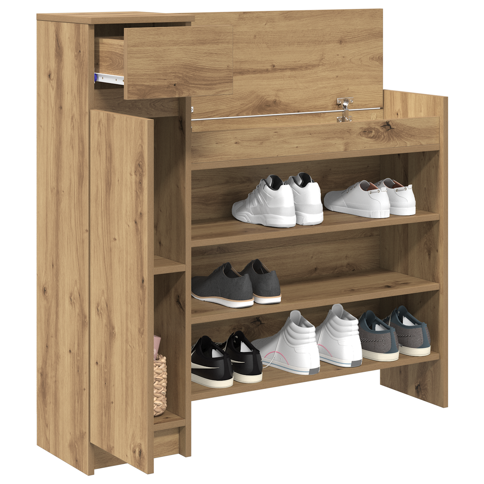 Shoe Cabinet Artisan Oak 100.5x28x100 cm Engineered Wood - Image 3