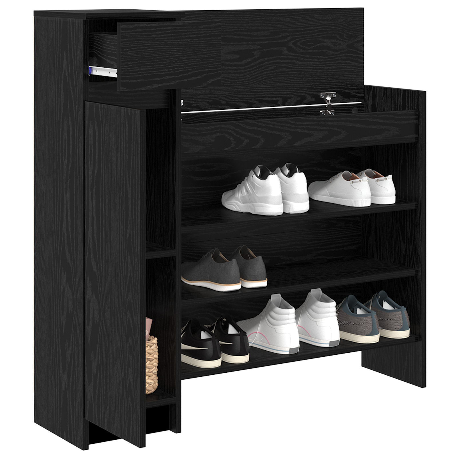Shoe Cabinet Black Oak 100.5x28x100 cm Engineered Wood - Image 3