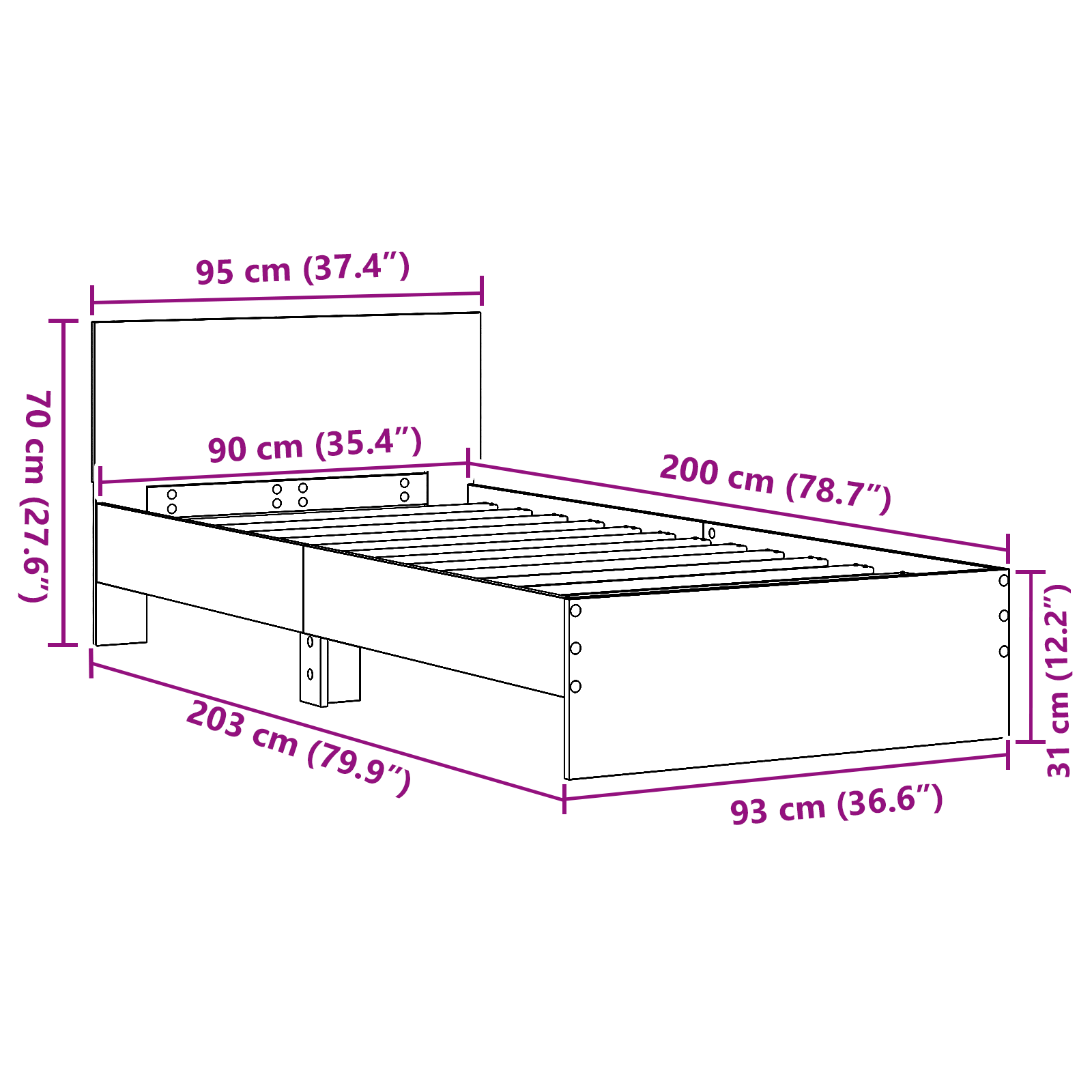 Bed Frame without Mattress and Headboard Artisan Oak 90x200 cm - Image 11