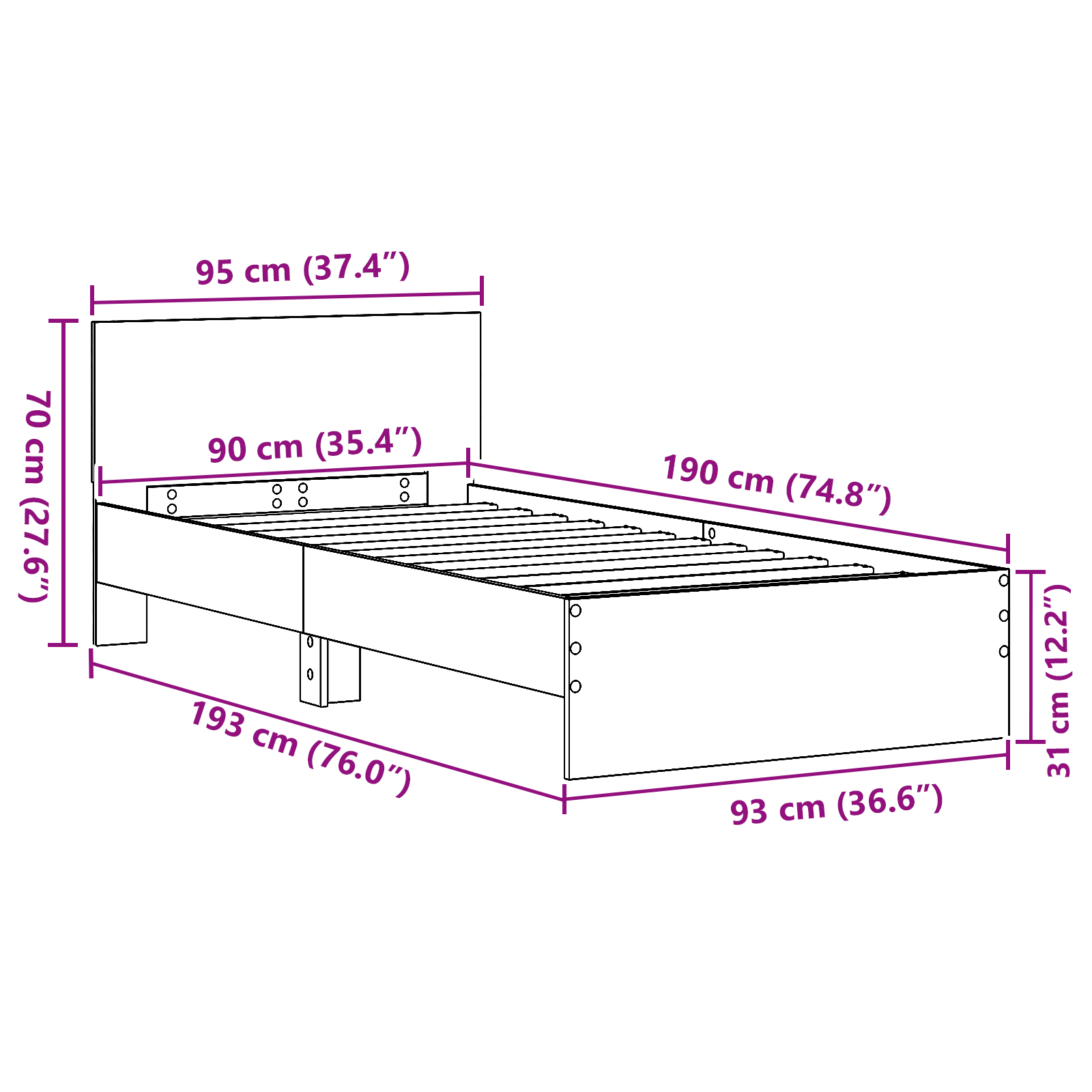 Bed Frame Artisan Oak 90x190 cm Engineered Wood - Image 11