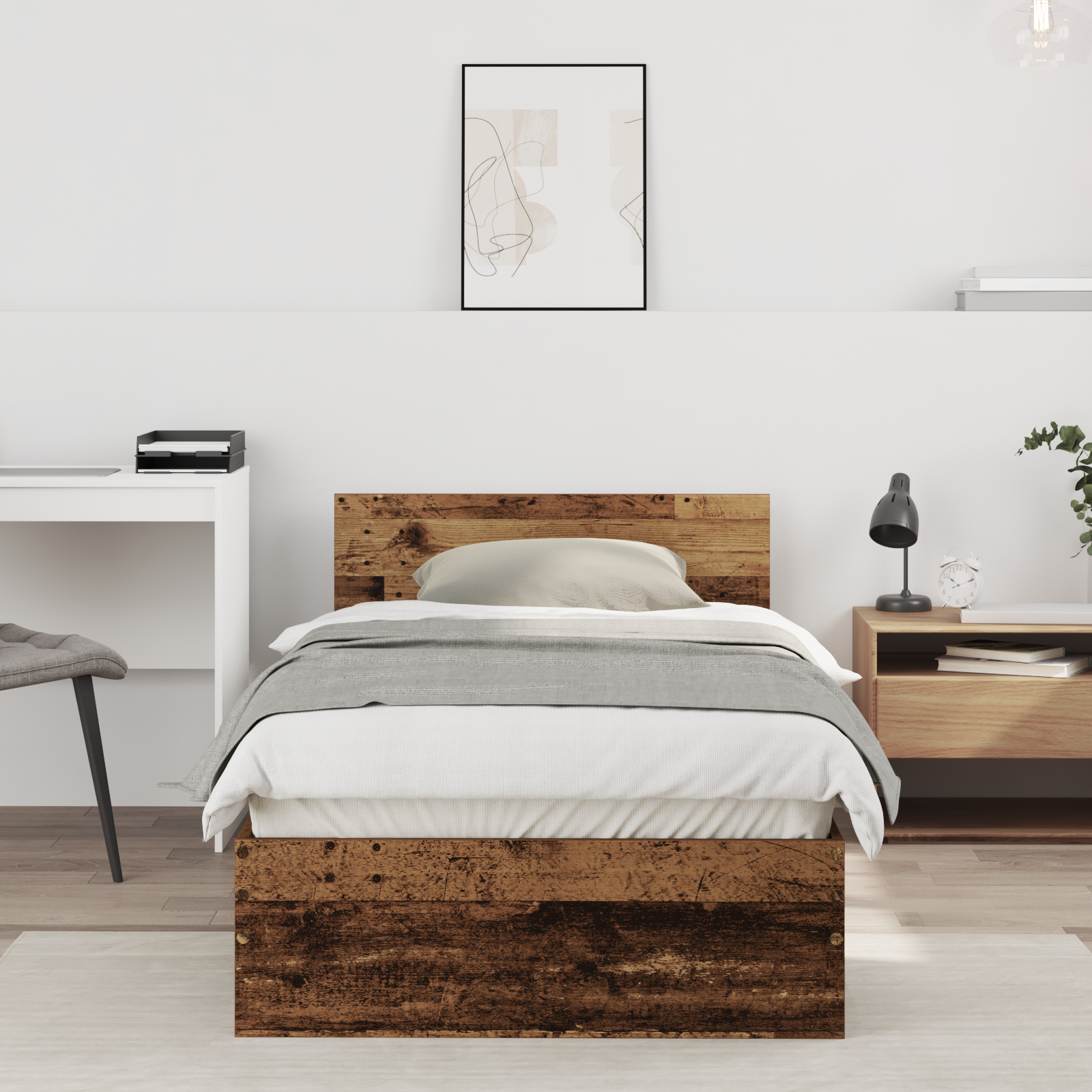 lovos rėmas be čiužinio su galvūgaliu senos medienos 75x190 cm
