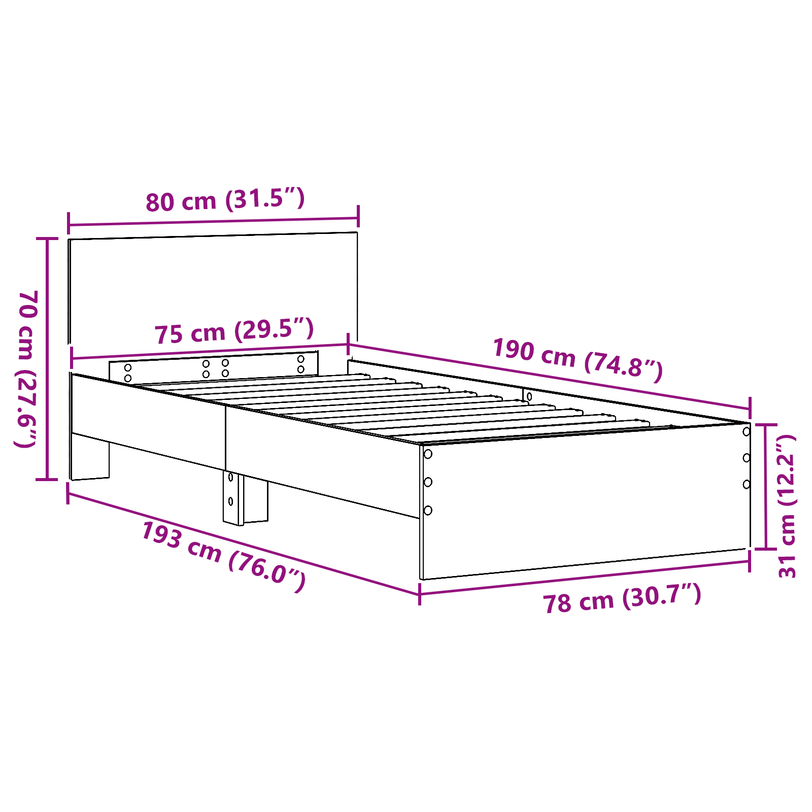 Bed Frame without Mattress with Headboard Artisan Oak 75x190 cm - Image 11
