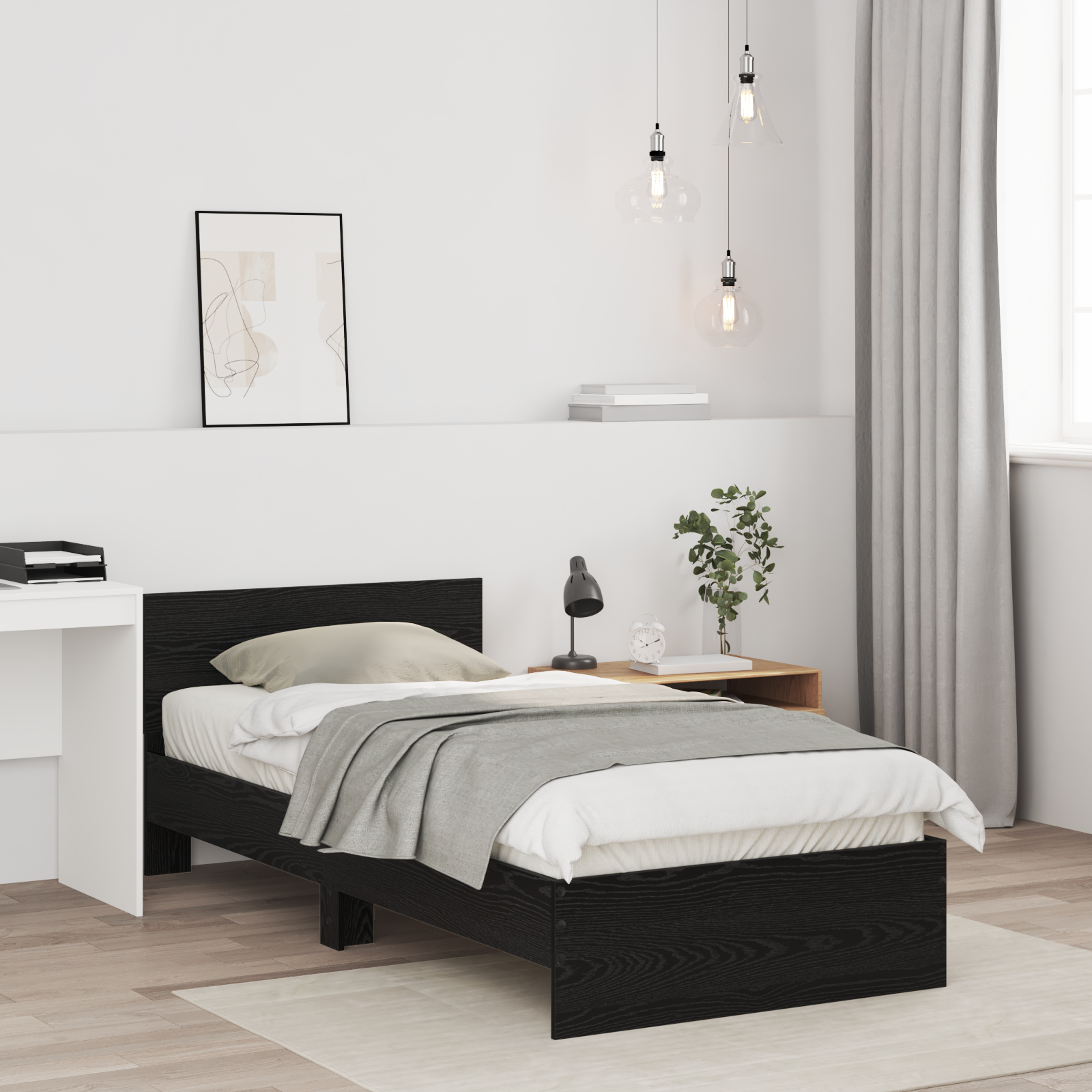 Bed Frame without Mattress with Headboard Black Oak 75x190 cm - Image 5