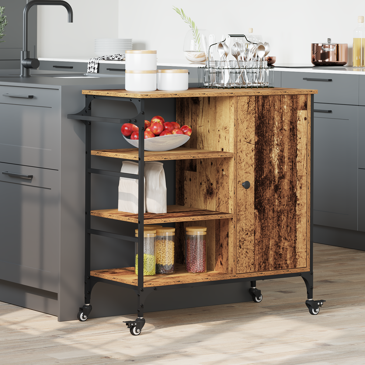 Kitchen Trolley Old Wood 87,5x38,5x84,5 cm Engineered Wood