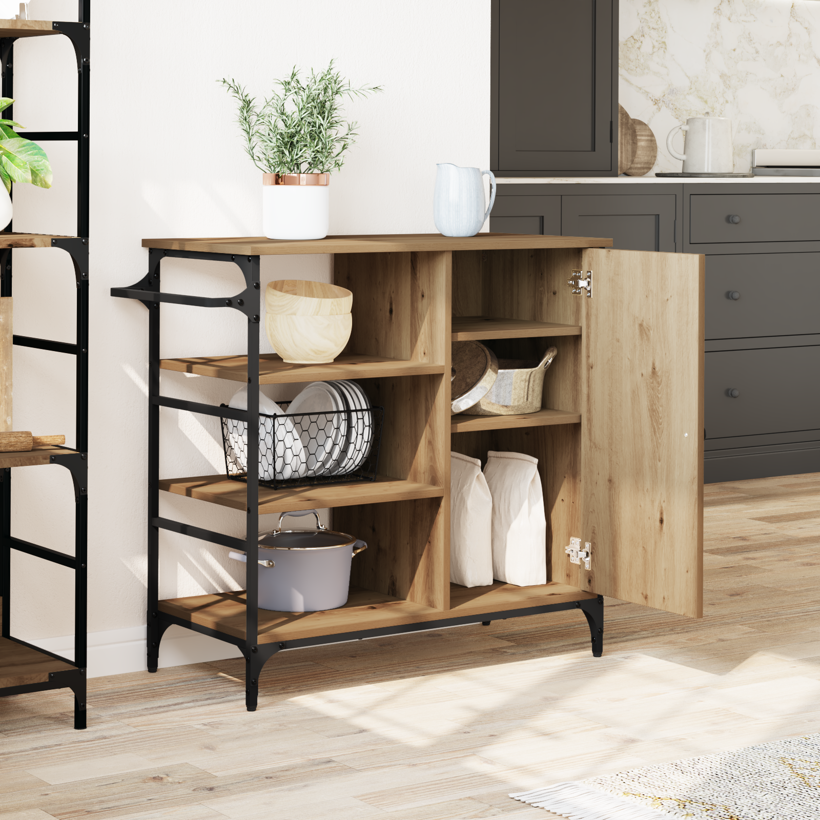 Kitchen Trolley Artisan Oak 87.5x38.5x84.5 cm Engineered Wood - Image 4